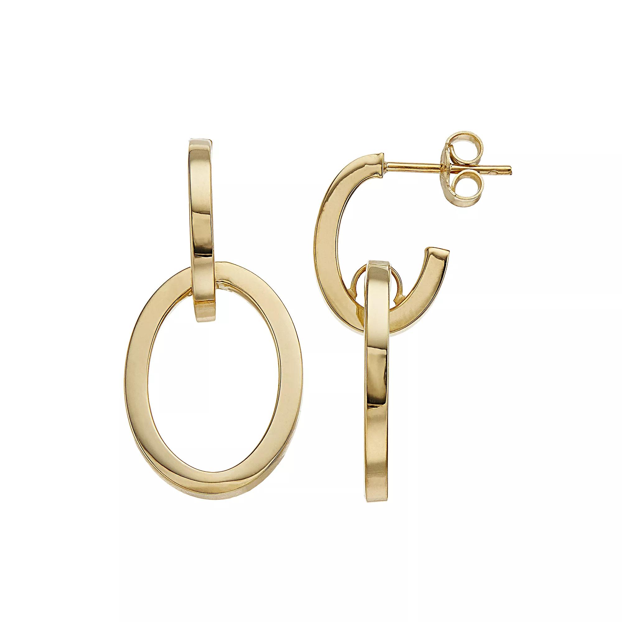 14k Gold Double Hoop Drop Earrings, Women's Product Image