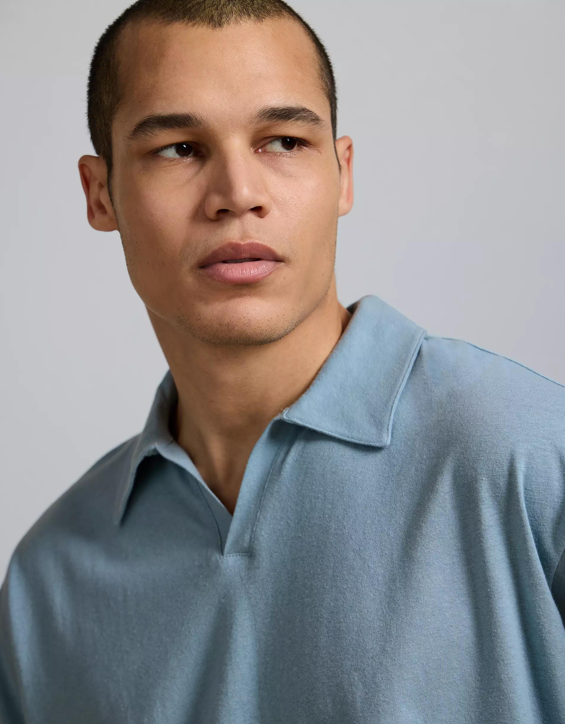 AE77 Premium Linen-Blend Polo Shirt Product Image