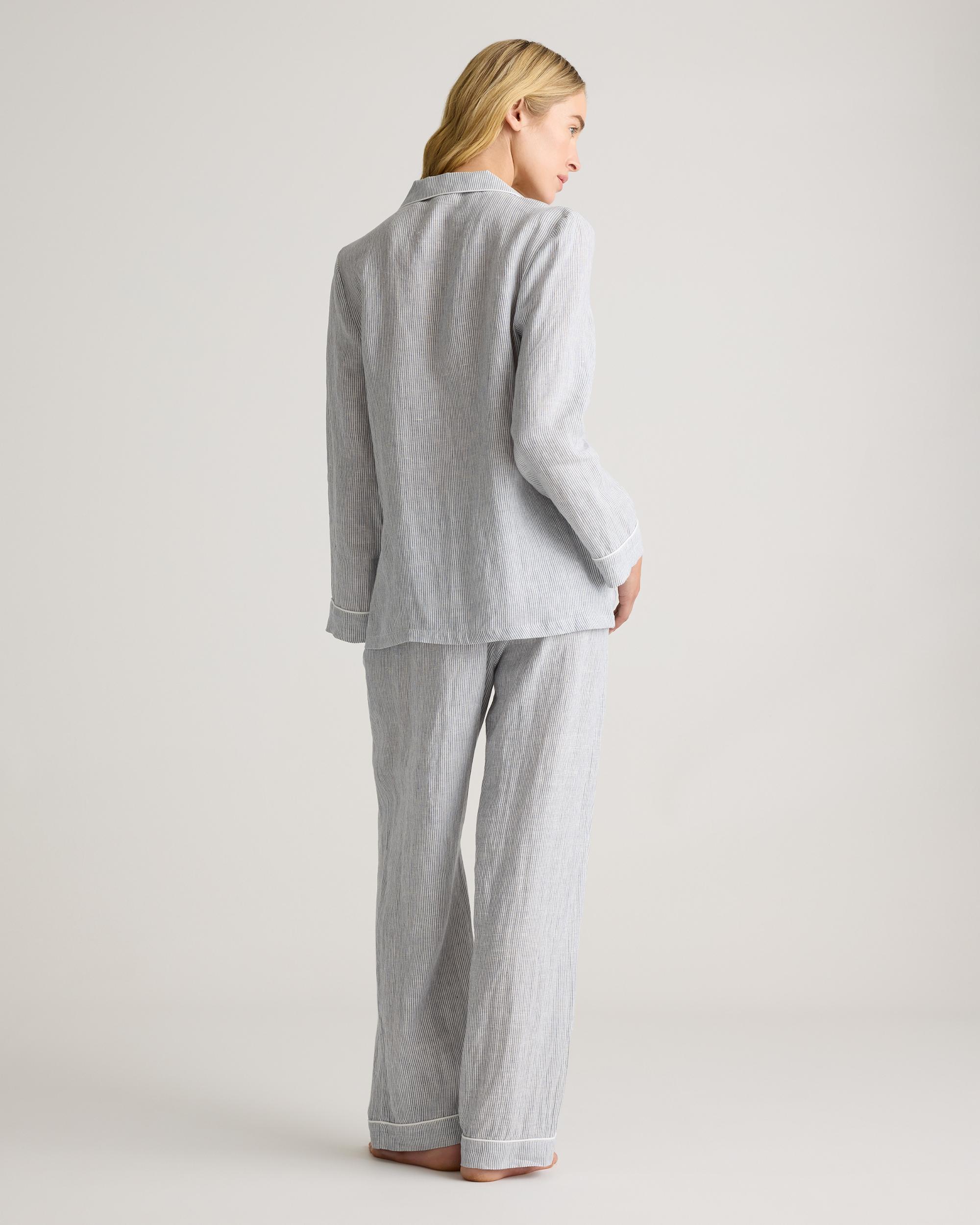 Quince | Women's 100% European Linen Long Sleeve Pajama Set with Piping Product Image