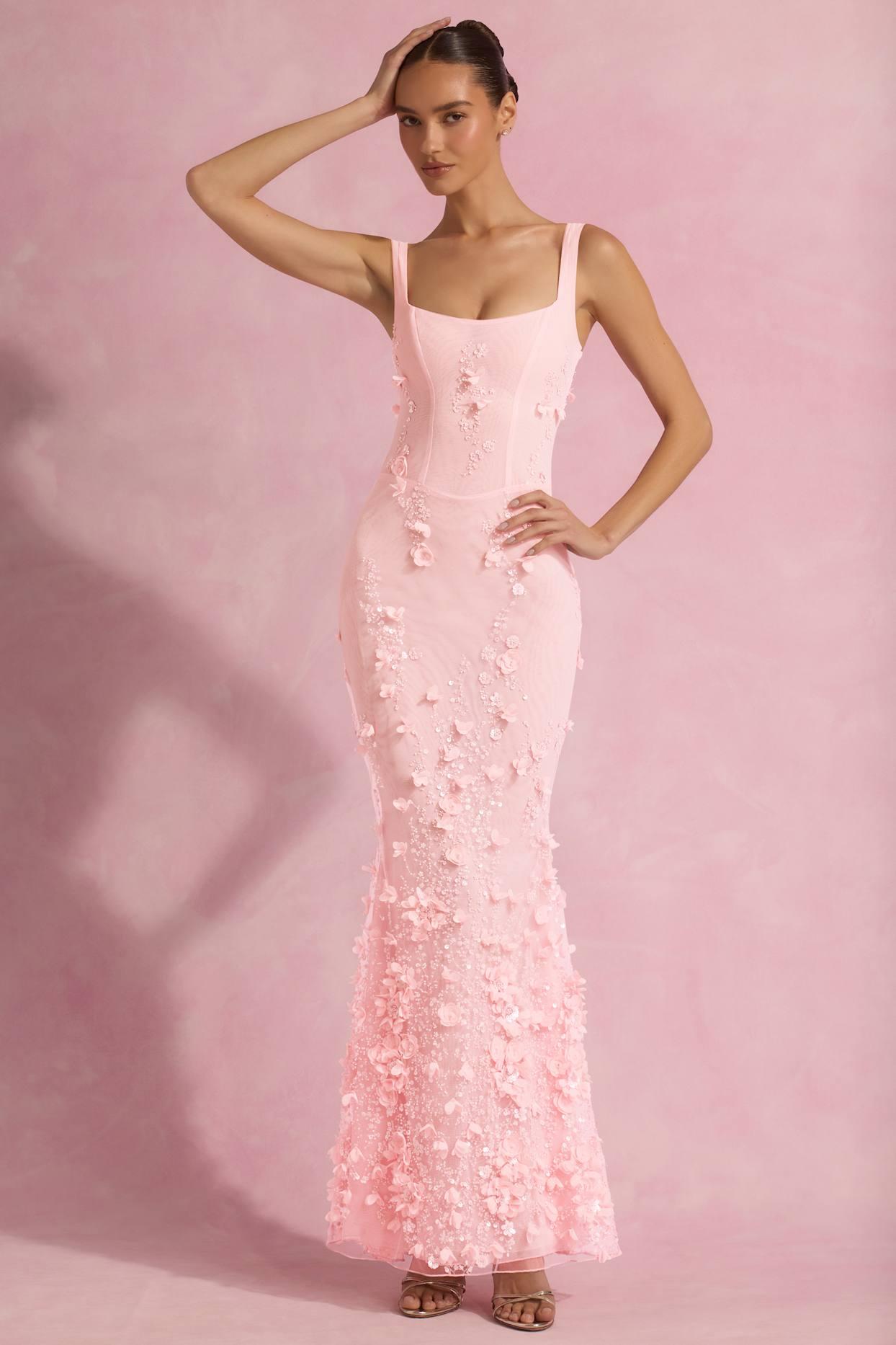 Embellished Fishtail Corset Gown in Pink Product Image