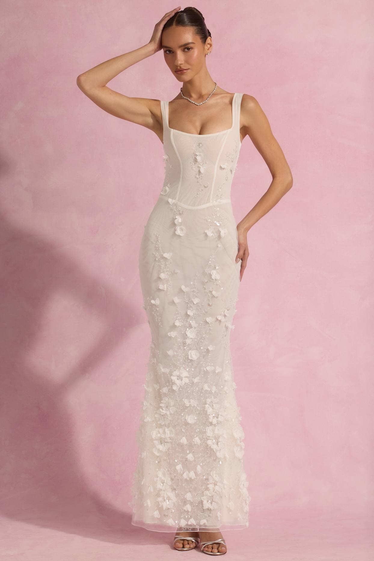 Embellished Fishtail Corset Gown in White Product Image