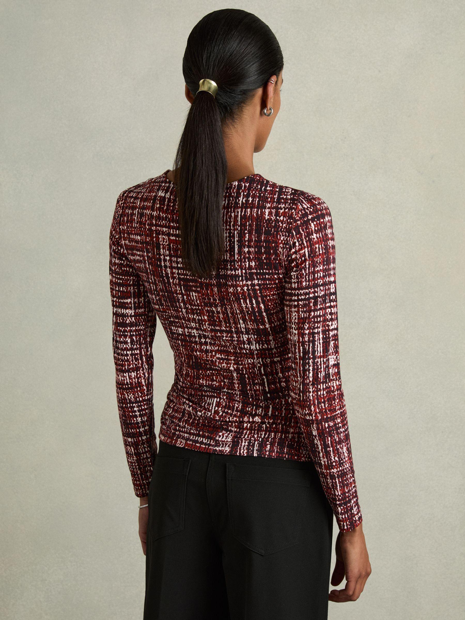 Abstract-Print Ruched-Jersey Top in Red Product Image