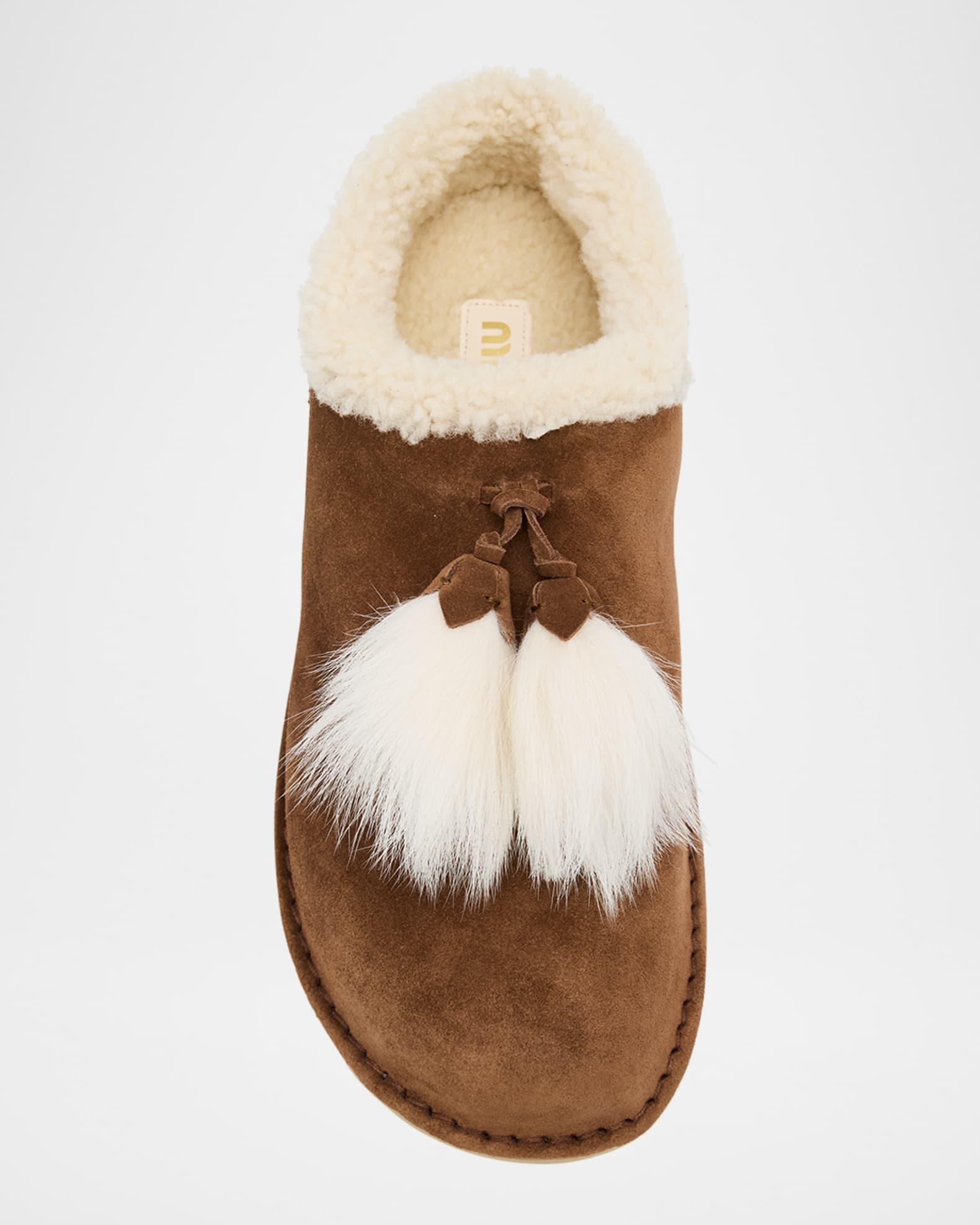 Suede Shearling-Lined Booties with Fur Tassels Product Image