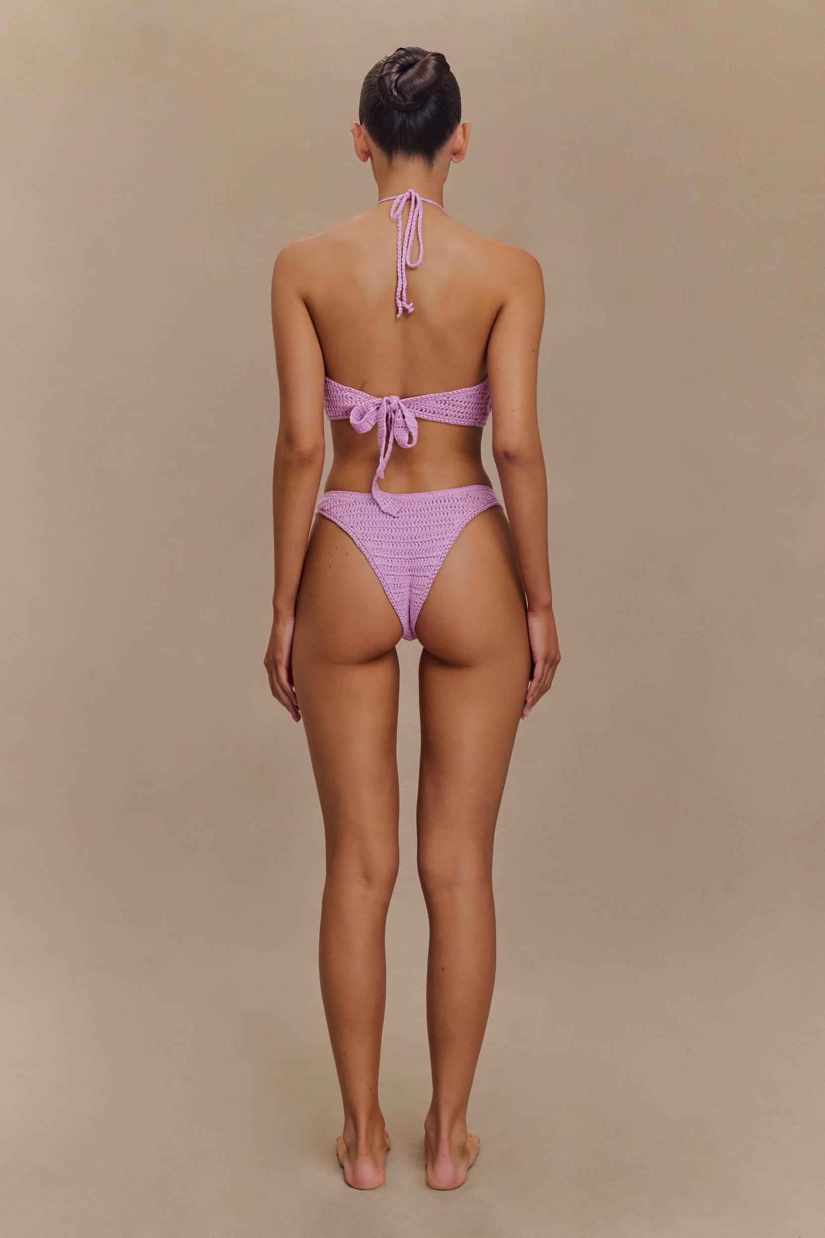 Skye Floral Crochet Tie Up Bikini Bottom - Lilac Product Image