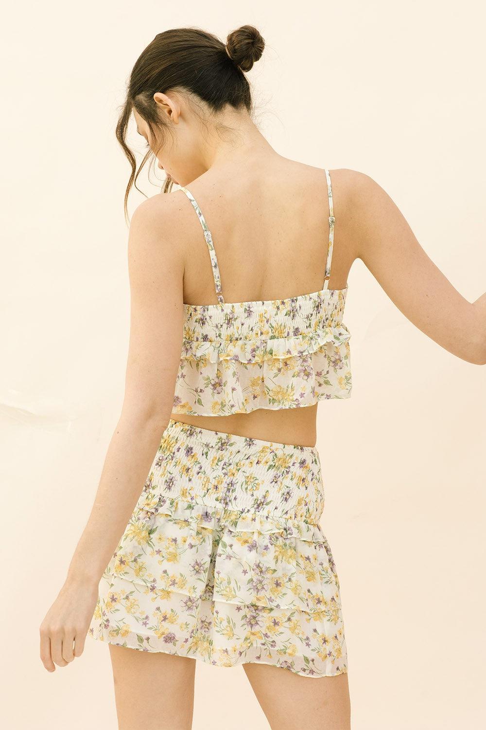 FINAL SALE Micaela Ruffle Crop Top | Ivory Floral Product Image