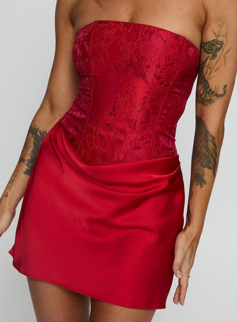 Jenevieve Strapless Drape Mini Dress Red Product Image