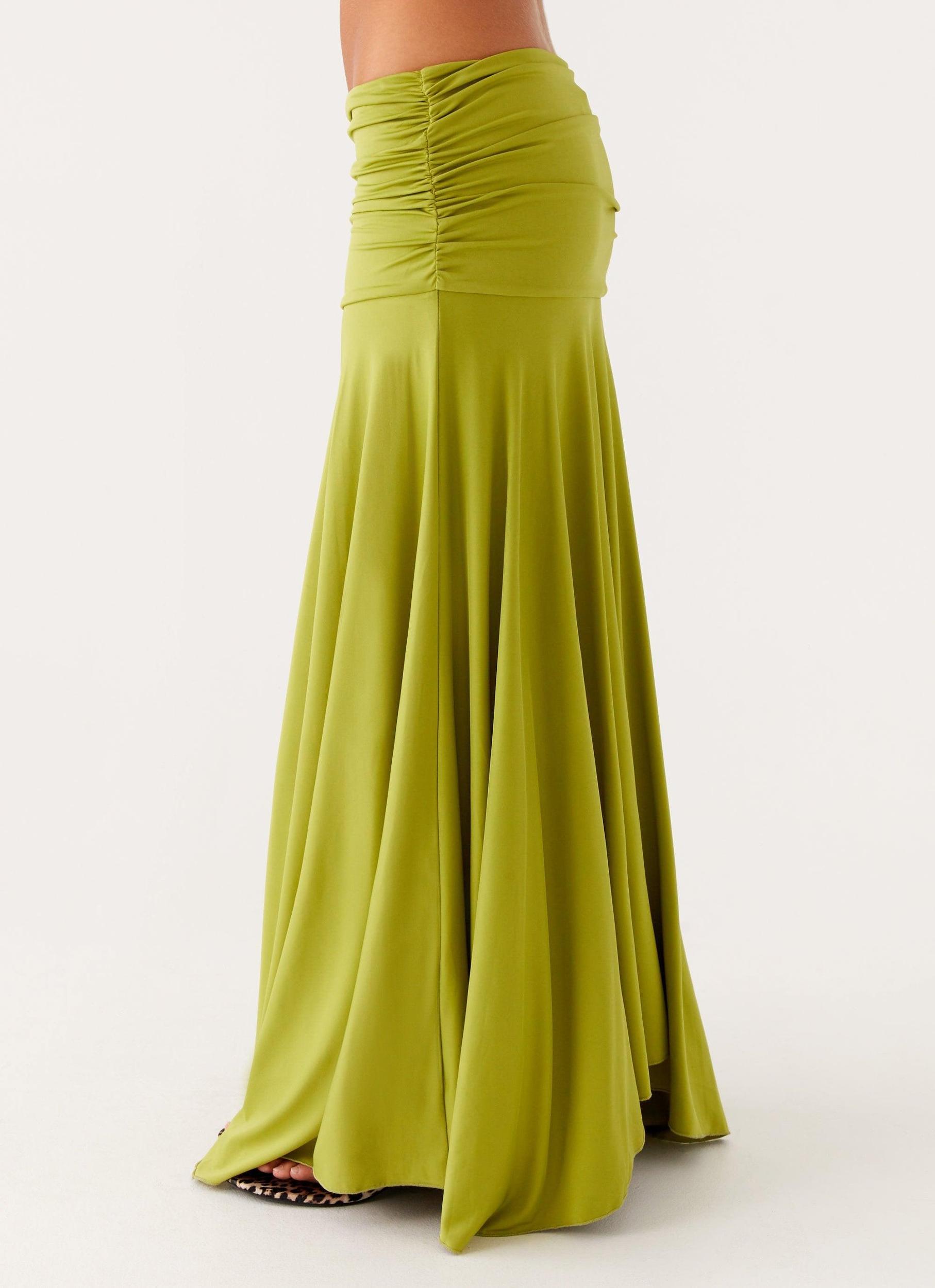 Liana Ruched Maxi Skirt - Green Product Image