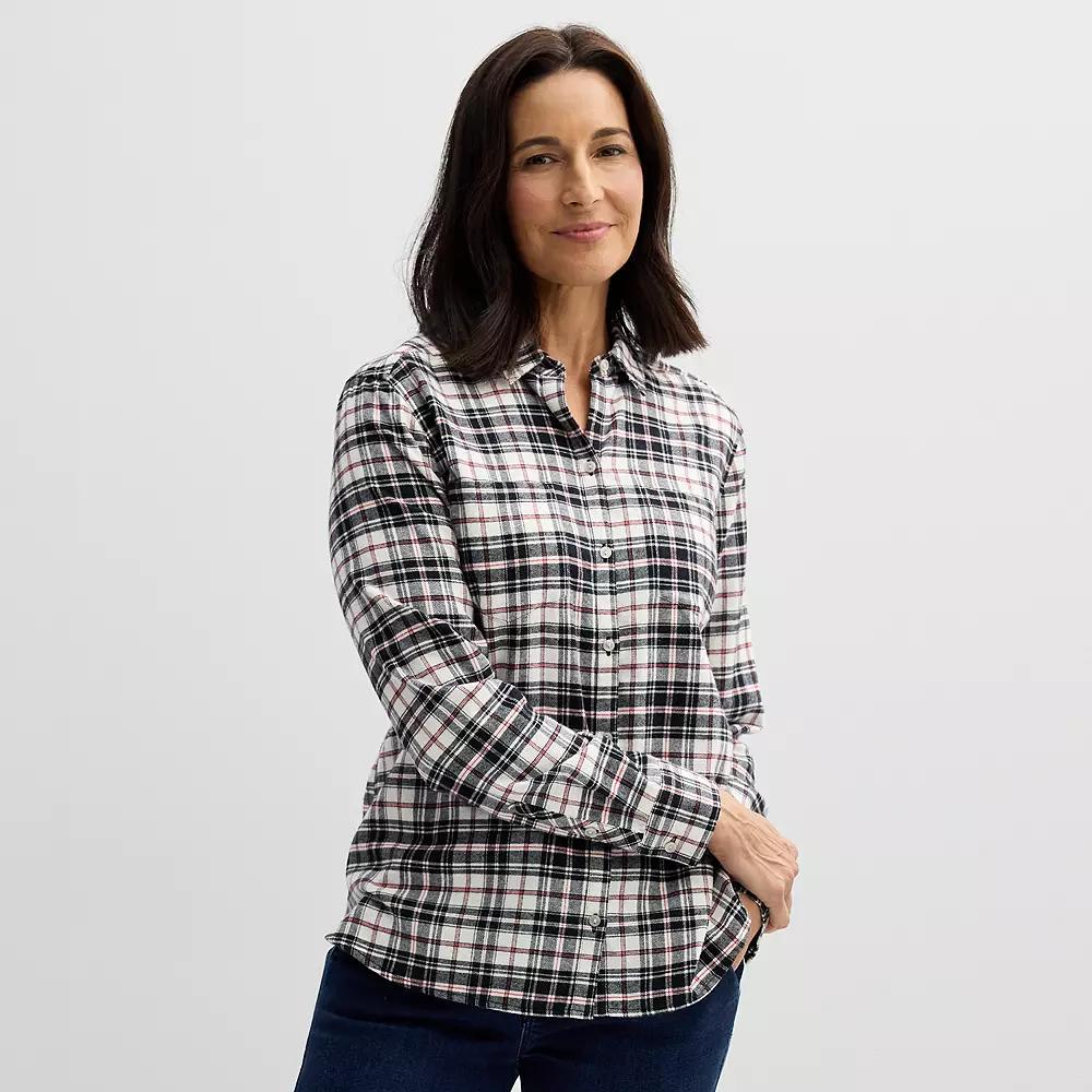 Women's Croft & Barrow® The Extra Soft Plaid Flannel Shirt, Size: XS, Pink Color Plaid Product Image