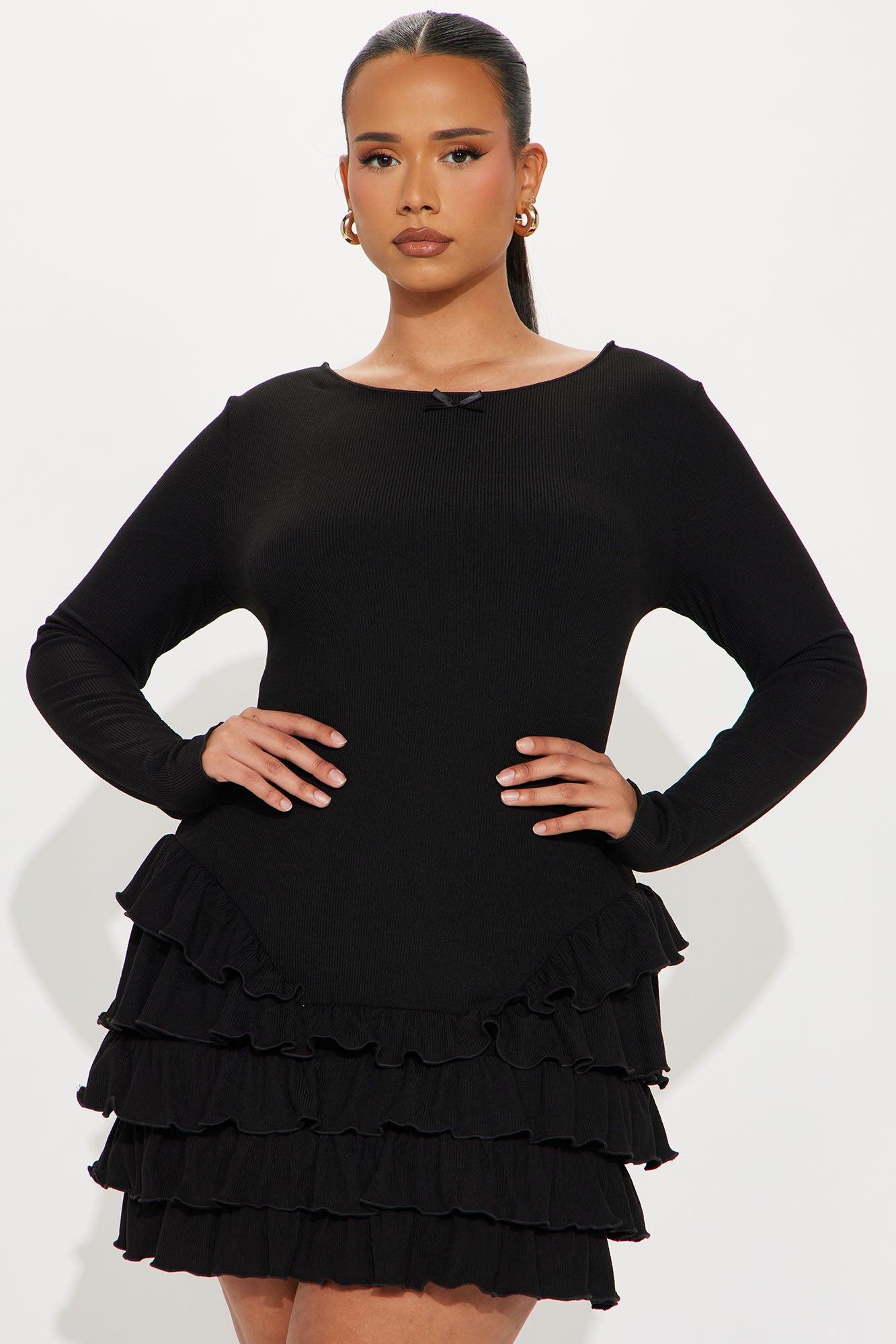 Gaia Tiered Ruffle Mini Dress - Black Product Image