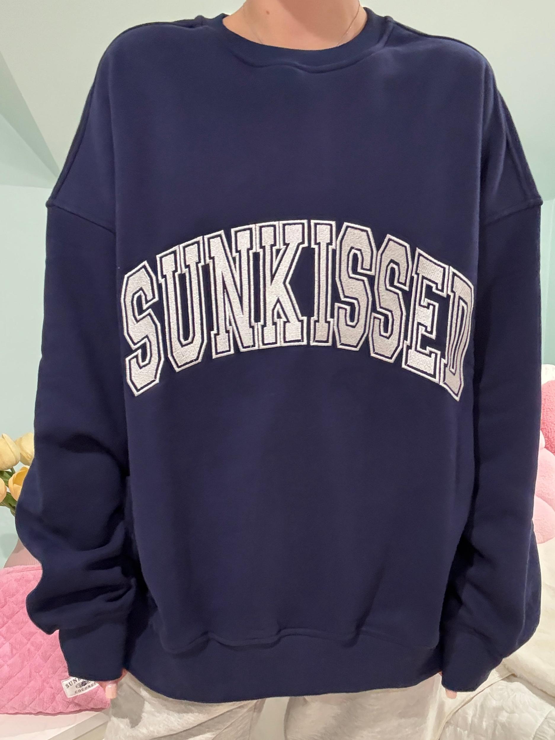 Navy Blue Varsity Embroider Sweatshirt Product Image