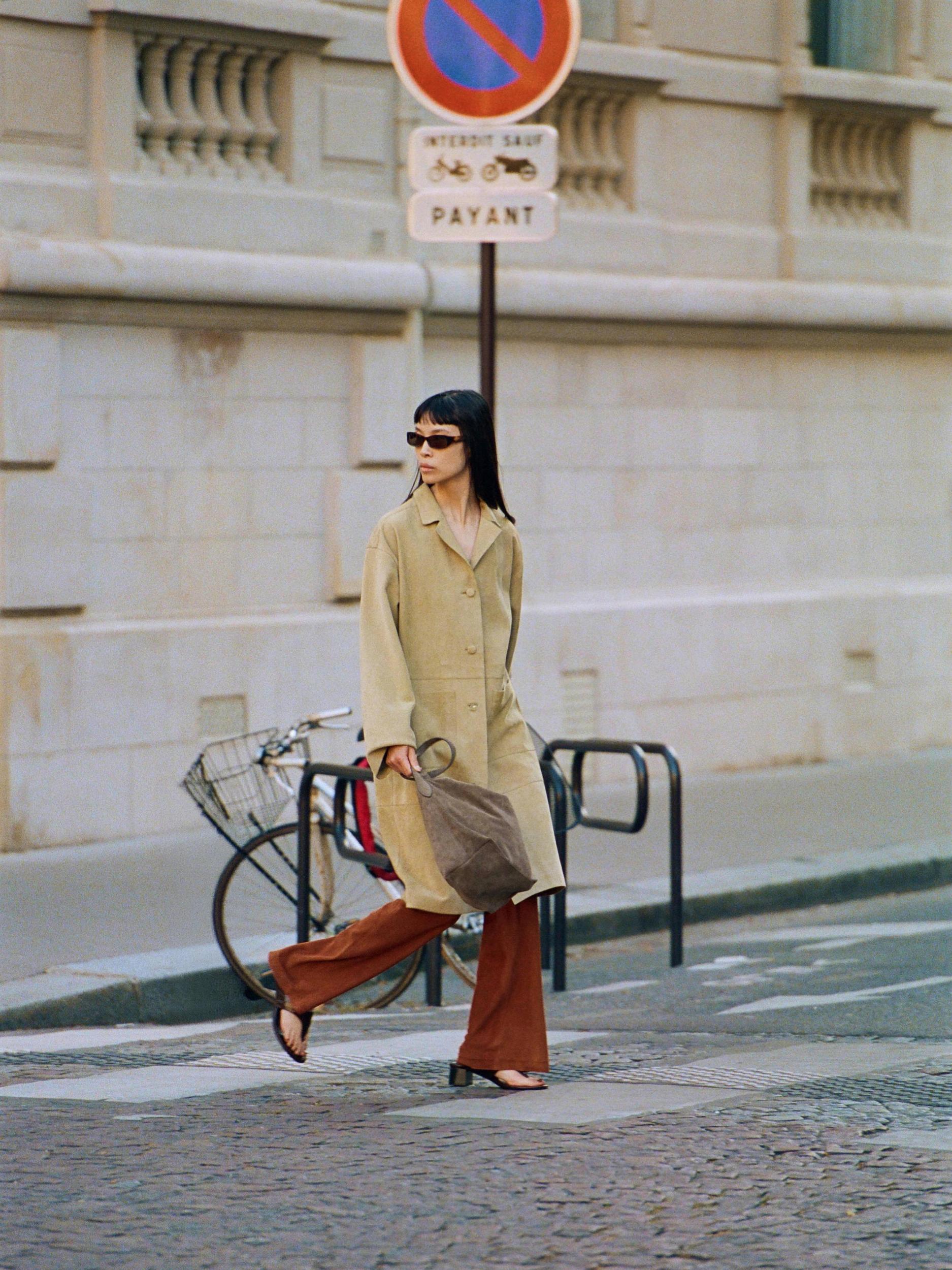 Long suede leather coat Product Image