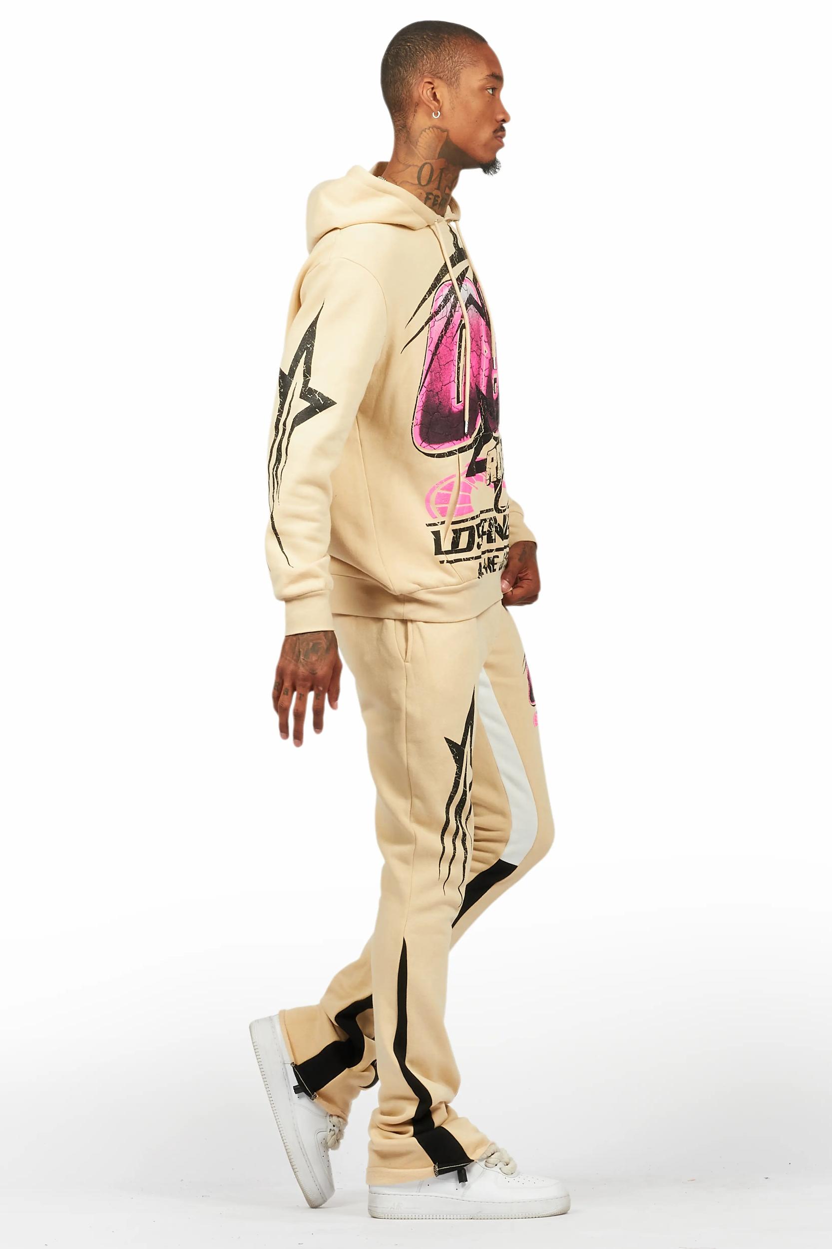 Kastell Beige Hoodie/Stack Flare Track Pant Set Male Product Image