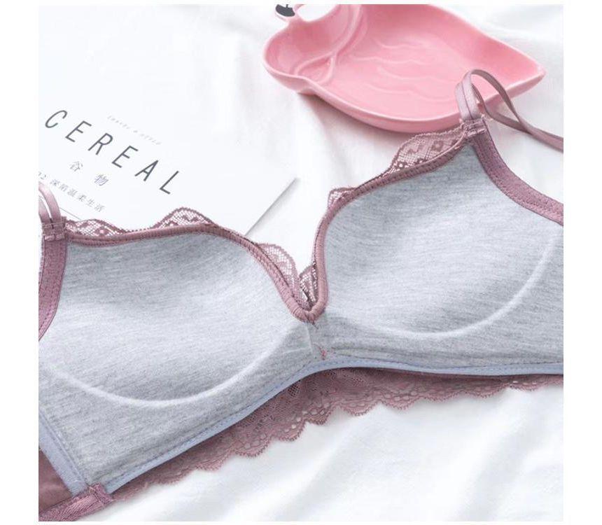 Set: Lace Trim Wireless Bra + Panties Product Image