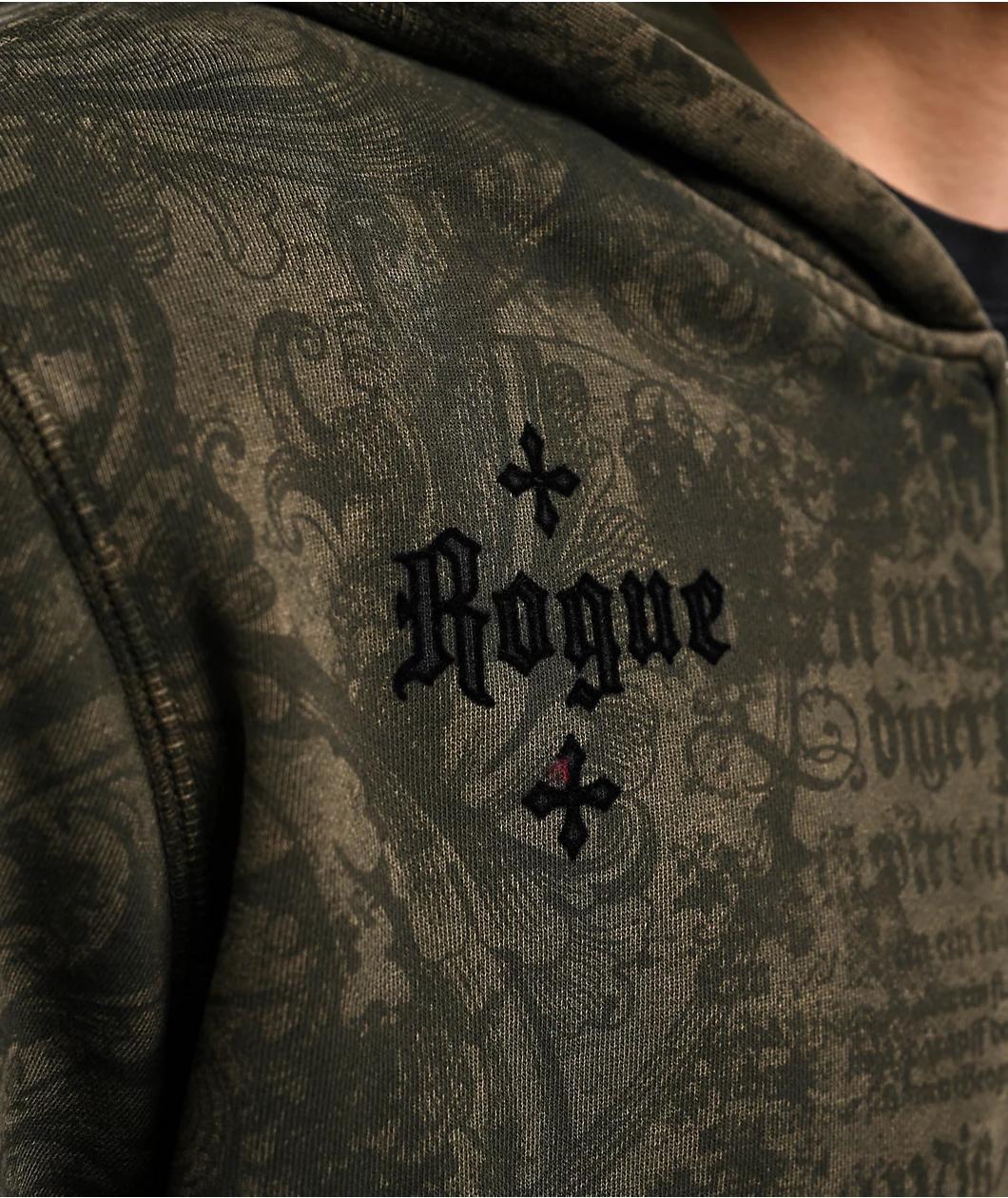 Affliction x Rogue Crosses Dark Brown Zip Hoodie Product Image