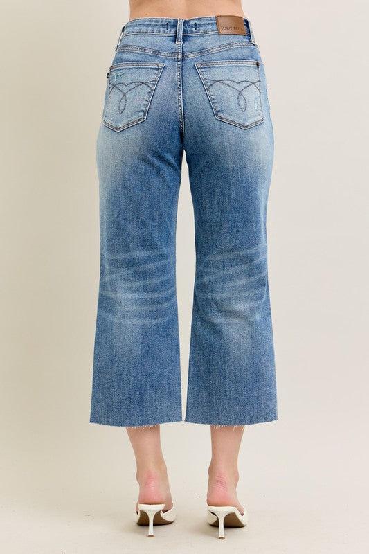 Judy Blue High Waist  Raw Cut Hem Crop Jeans Capris Product Image