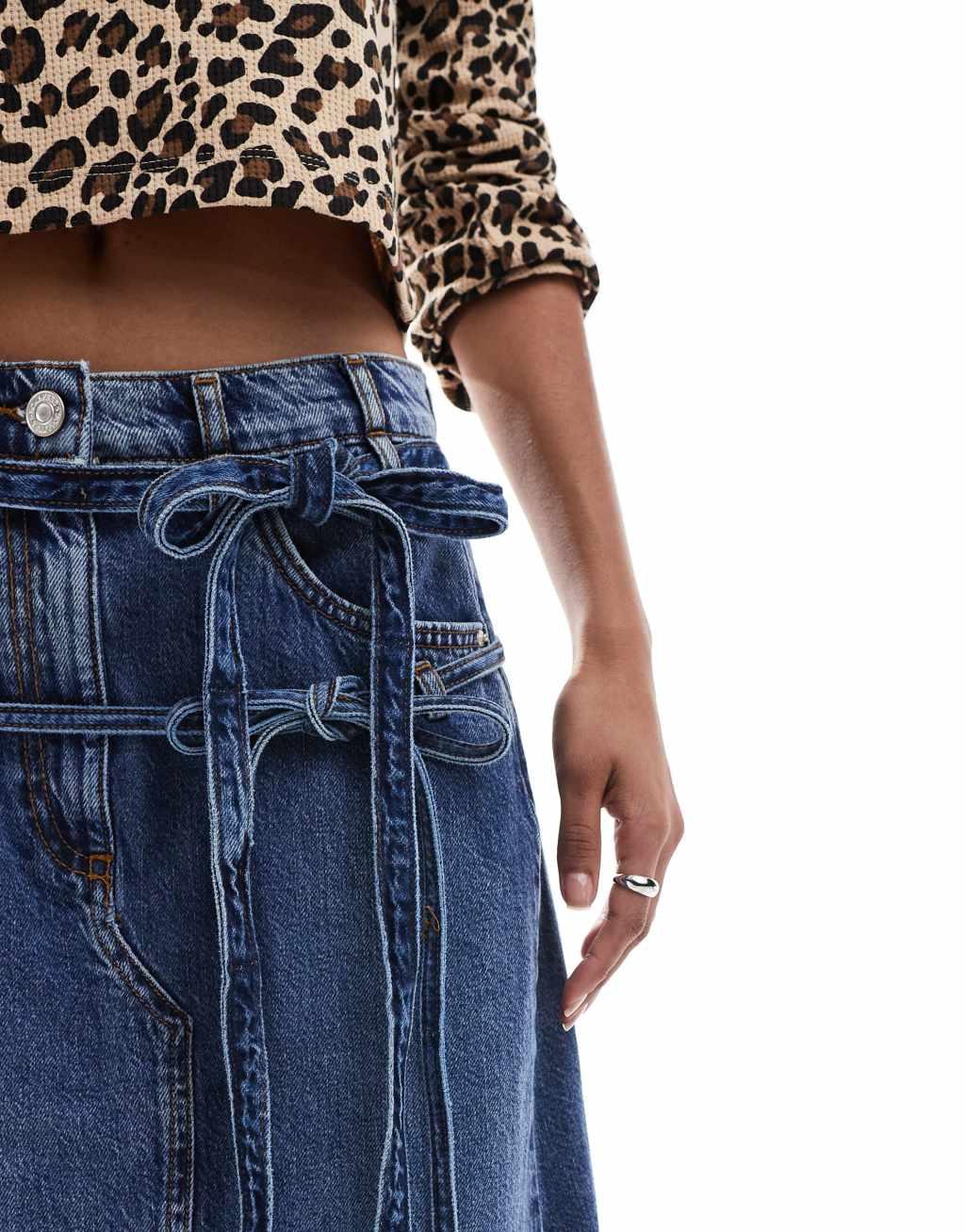 Scalpers denim midi skirt in indigo   Product Image