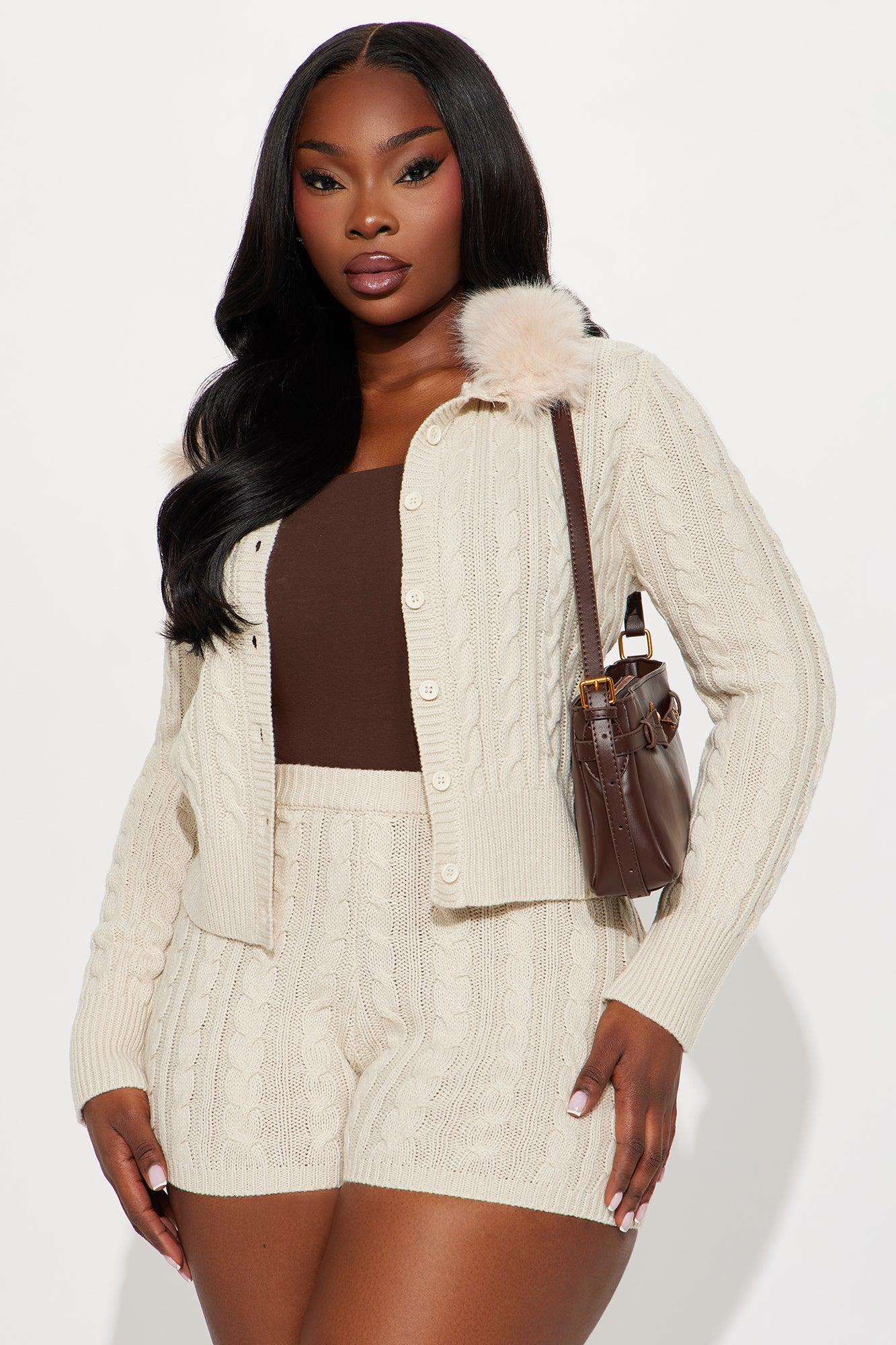 Cuddle Up Cardigan Sweater And Short Set - Taupe Female Product Image