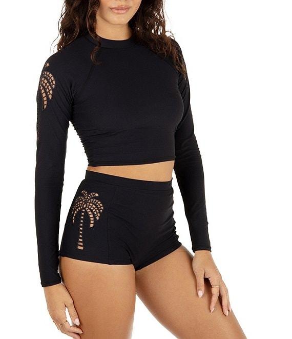 Hurley Shadow Palm Embroidered Crop Rashguard Swim Top Product Image