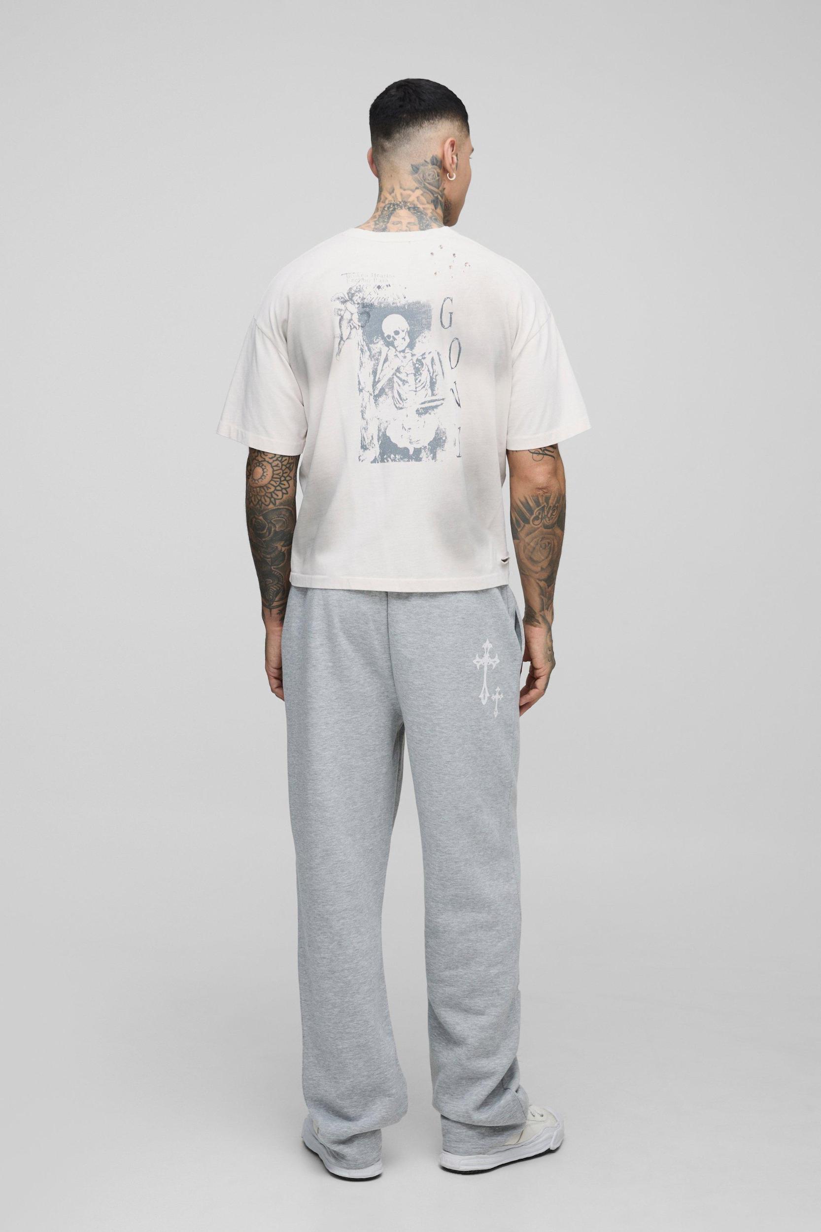 Tall Homme Cross Print Oversized Jogger | boohooMAN USA Product Image