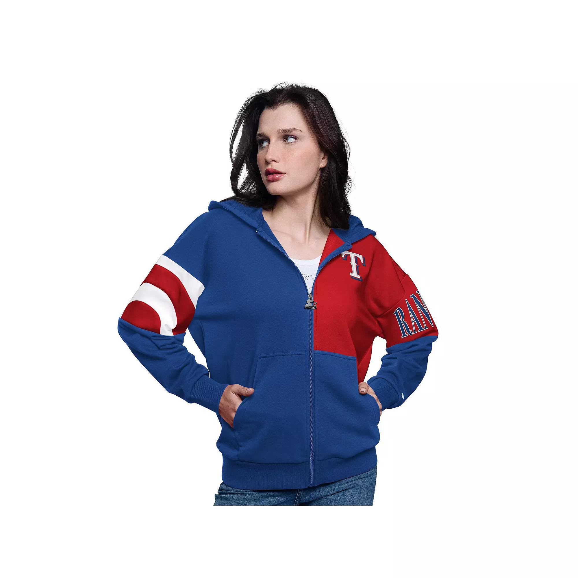 Women's Starter Royal/Red Texas Rangers Curve Ball Full Zip Hoodie Sweatshirt,  Product Image