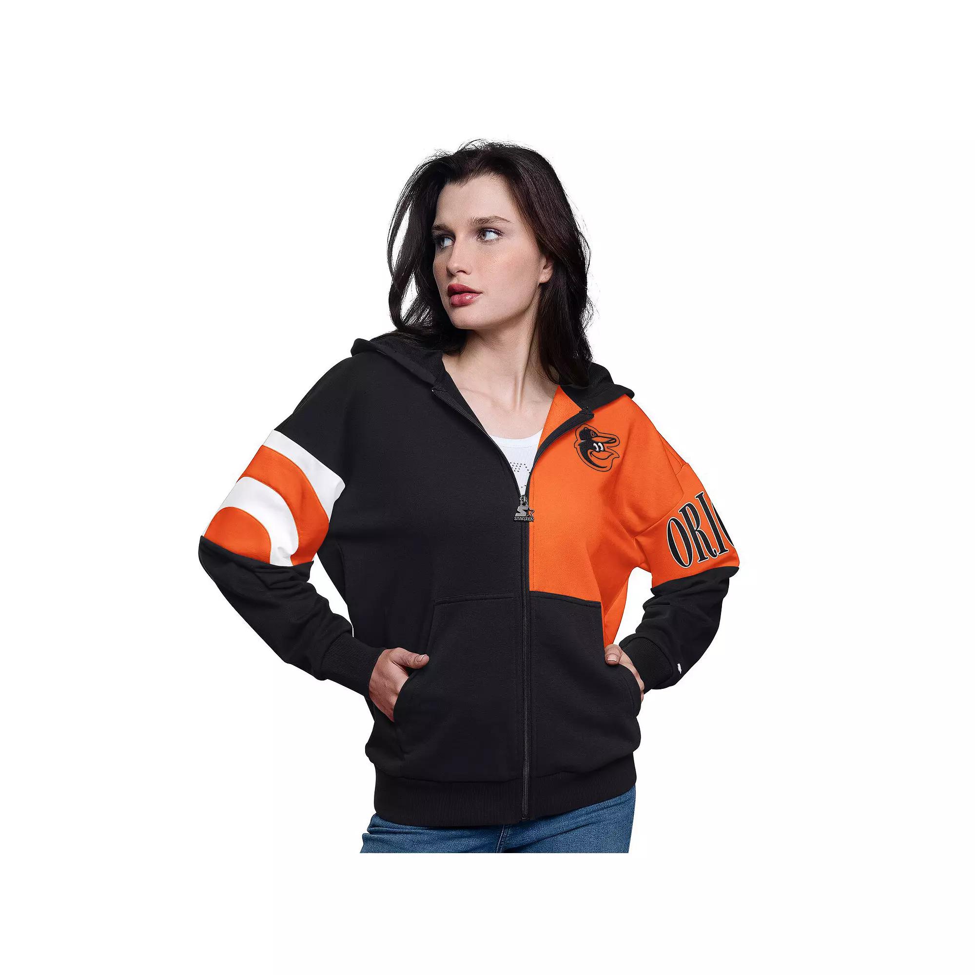 Women's Starter Navy/Orange Houston Astros Curve Ball Full Zip Hoodie Sweatshirt, Size: Large, Blue Product Image