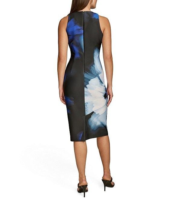Donna Karan Crew Neck Sleeveless Floral Scuba Sheath Dress Product Image
