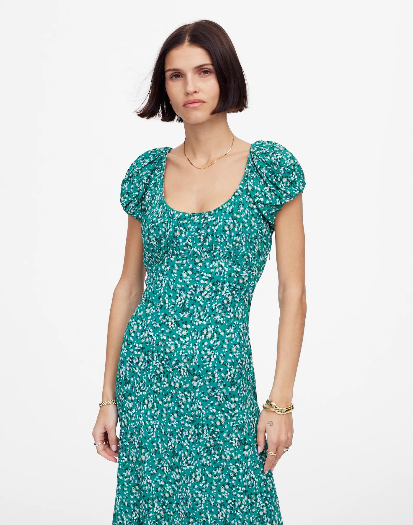Ruched Scoopneck Midi Dress in Floral Product Image