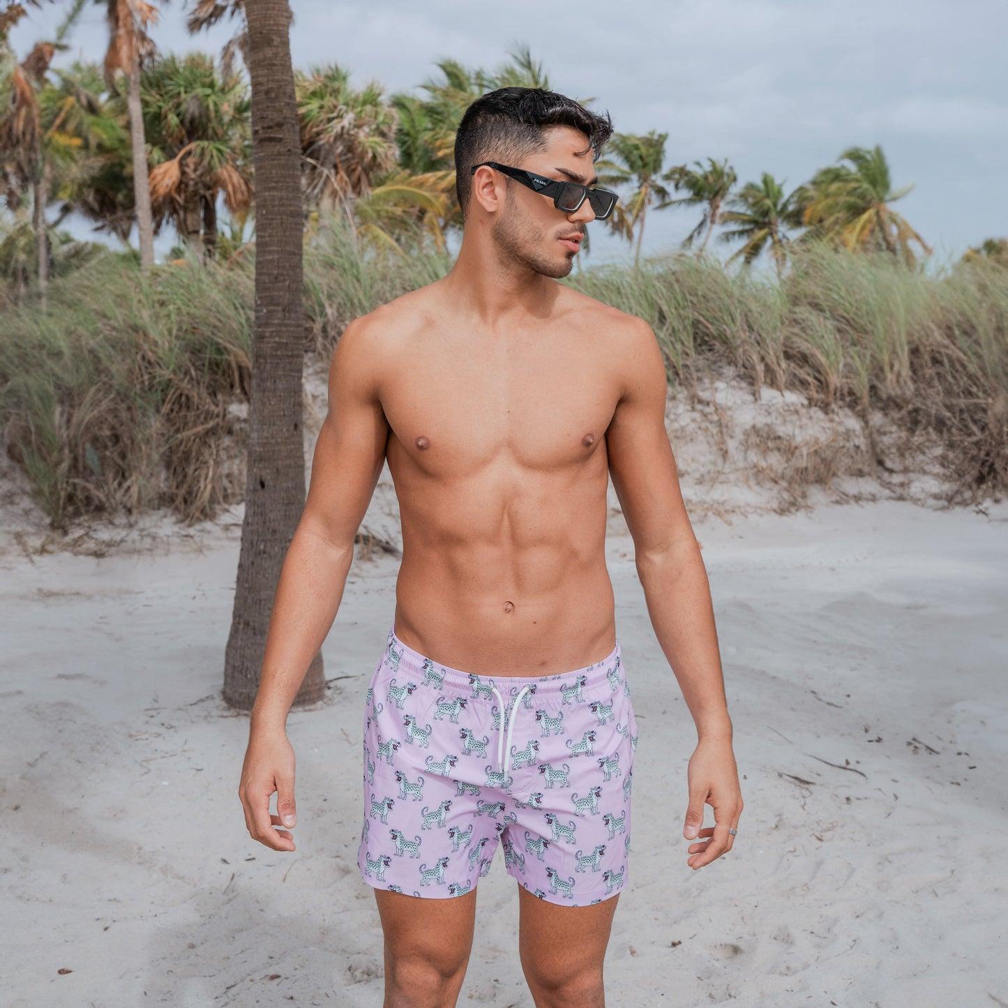 Bermies Pink Cheetah Swim Trunks Male Product Image