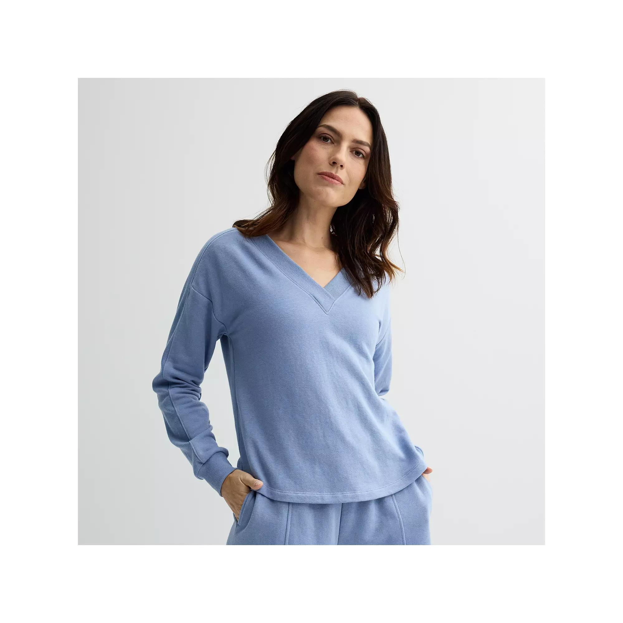 Women's Sonoma Goods For Life® French Terry V-Neck Sweatshirt, Size: XXL, Blue Product Image