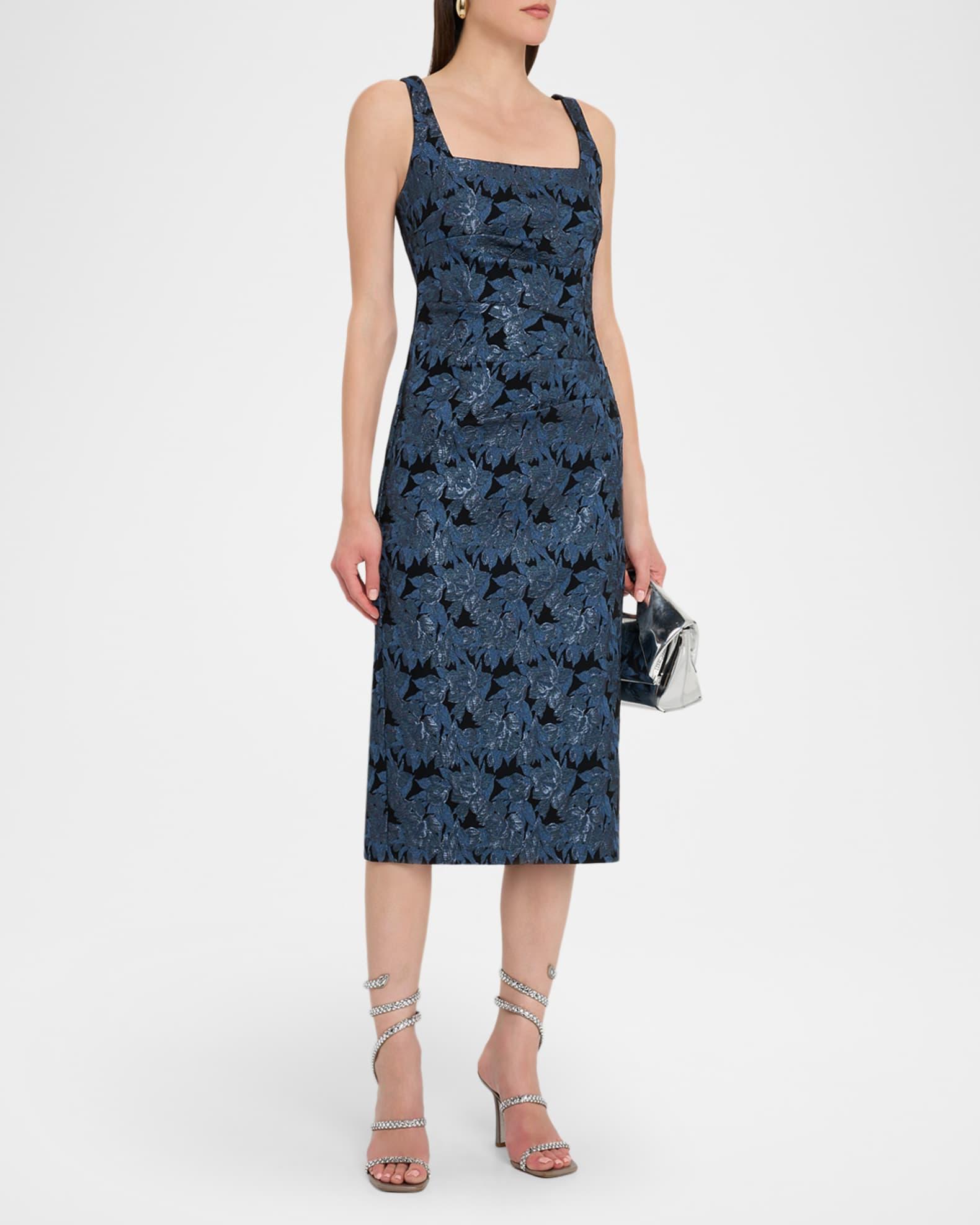 Sleeveless Floral Stretch Jacquard Midi Dress Product Image