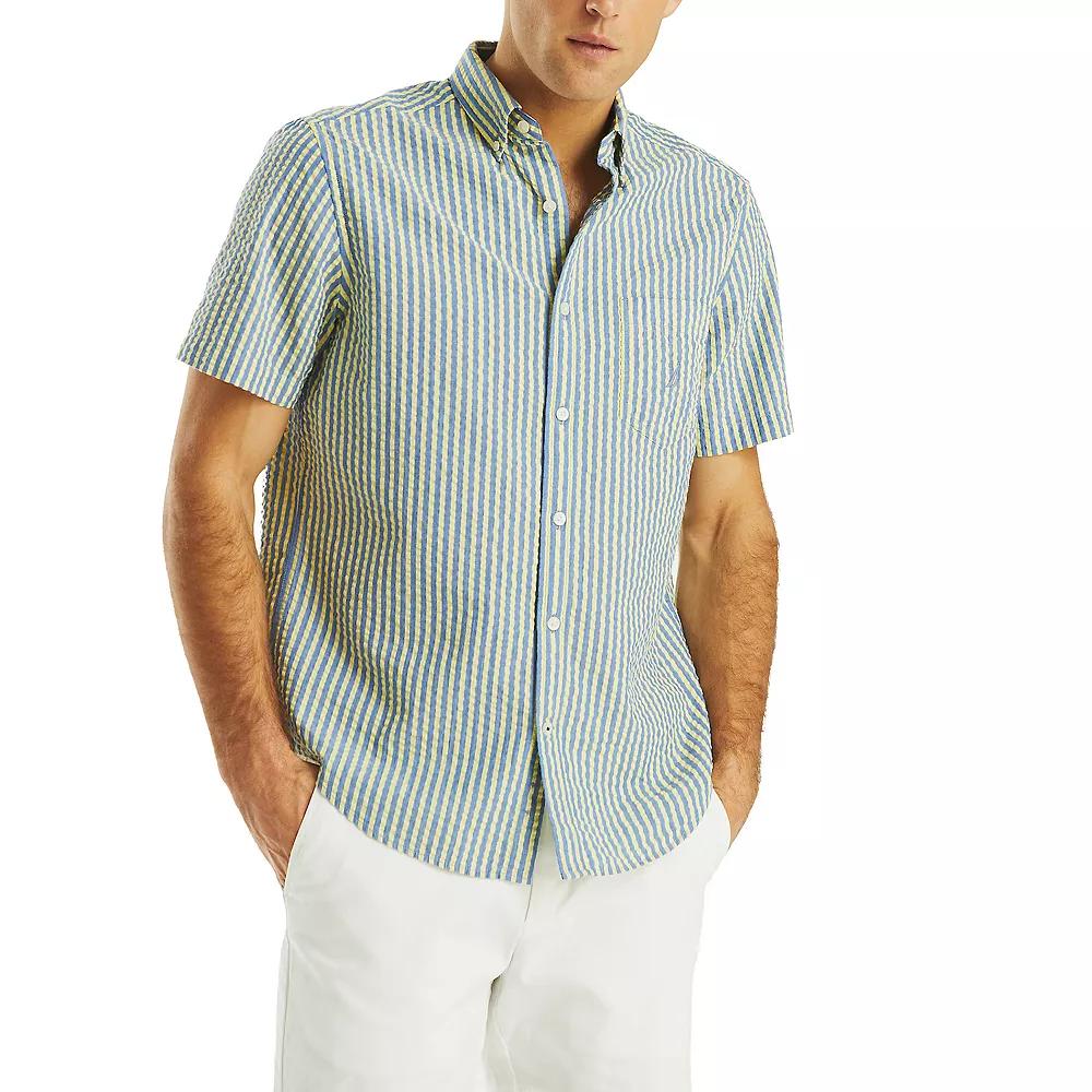 Men's Nautica Short-Sleeve Striped Seersucker Shirt, Size: Medium, Olympic Blue Product Image
