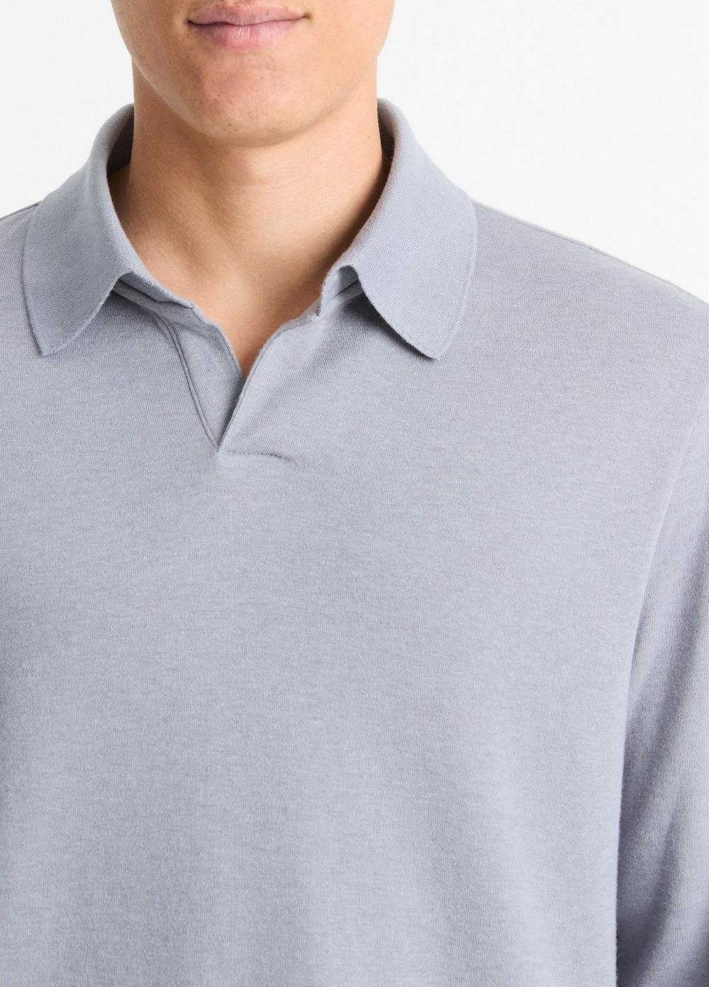 Double-Face Cotton-Blend Long-Sleeve Polo Shirt Product Image
