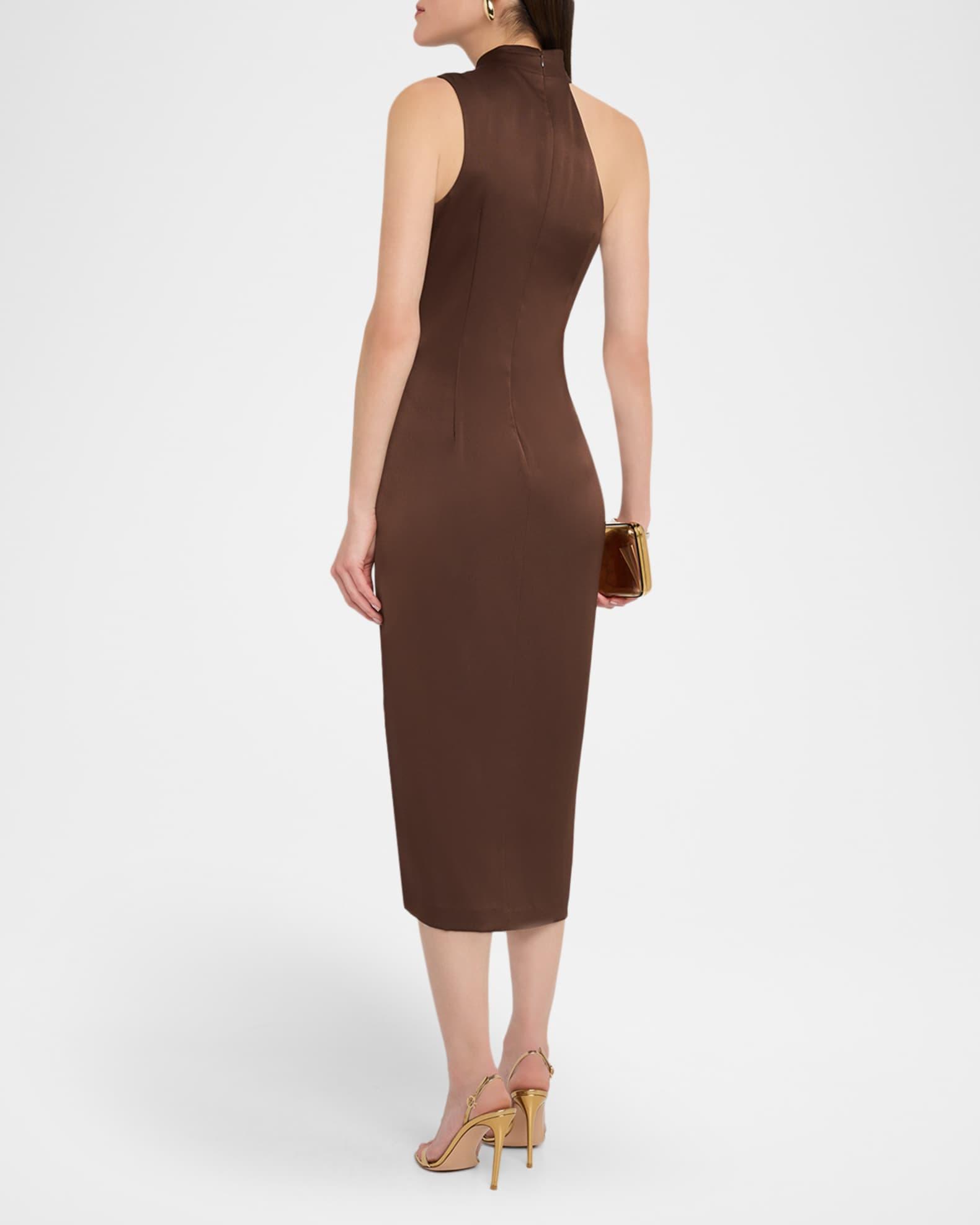 Pleated Bodycon Crepe Back Satin Midi Dress Product Image
