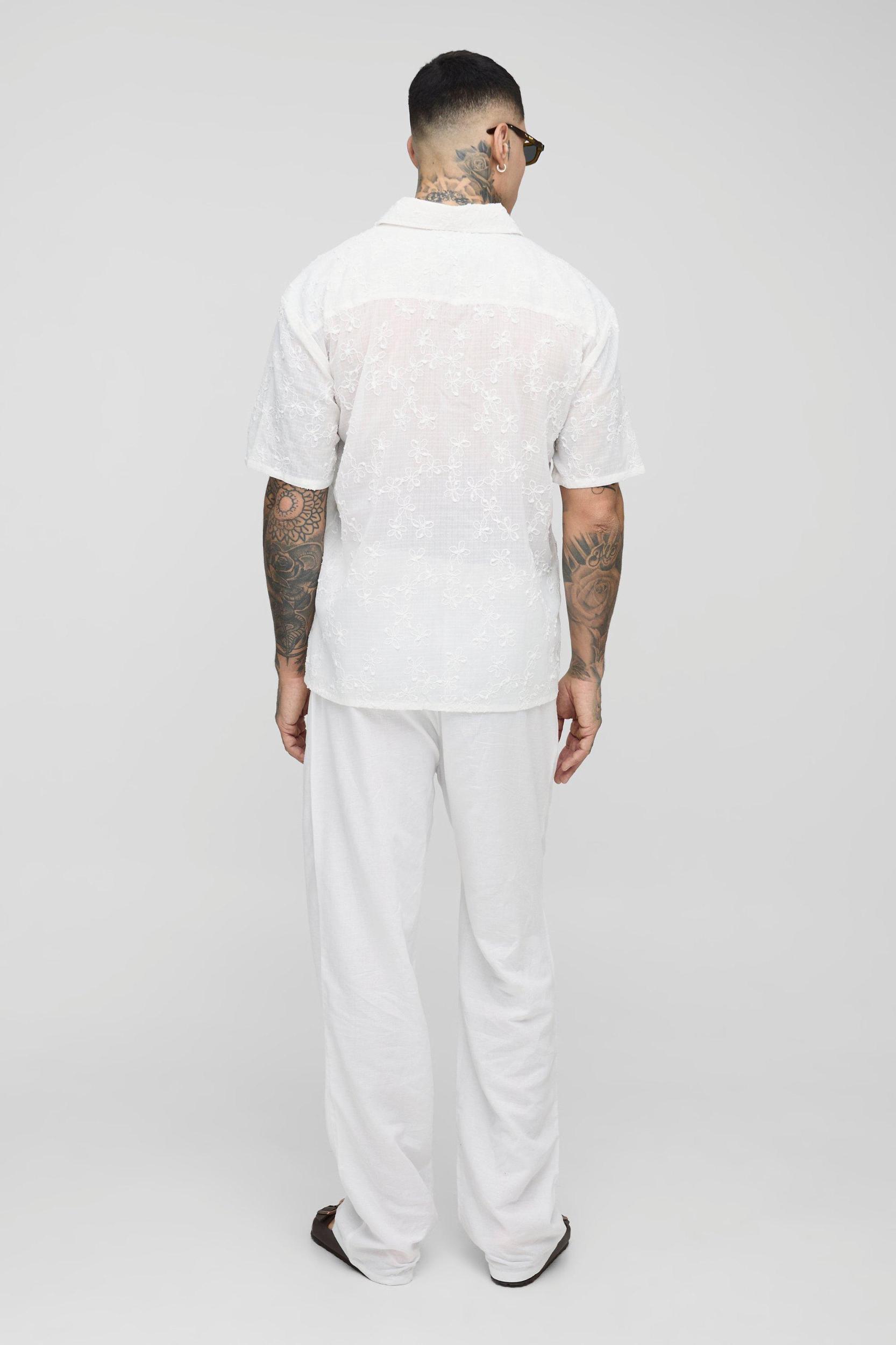 Tall Oversized Floral Embroidered Shirt | boohooMAN USA Product Image