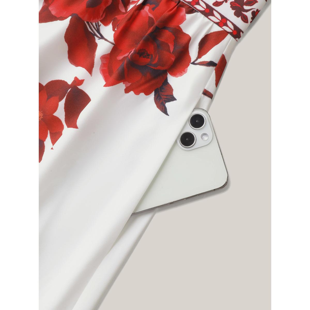 Plus Size Bohemian Floral Print Stretchy Waist Maxi Dress Originalwhite Women Elegant Non Square Neck Short sleeve Curvy BloomChic 12/L Product Image