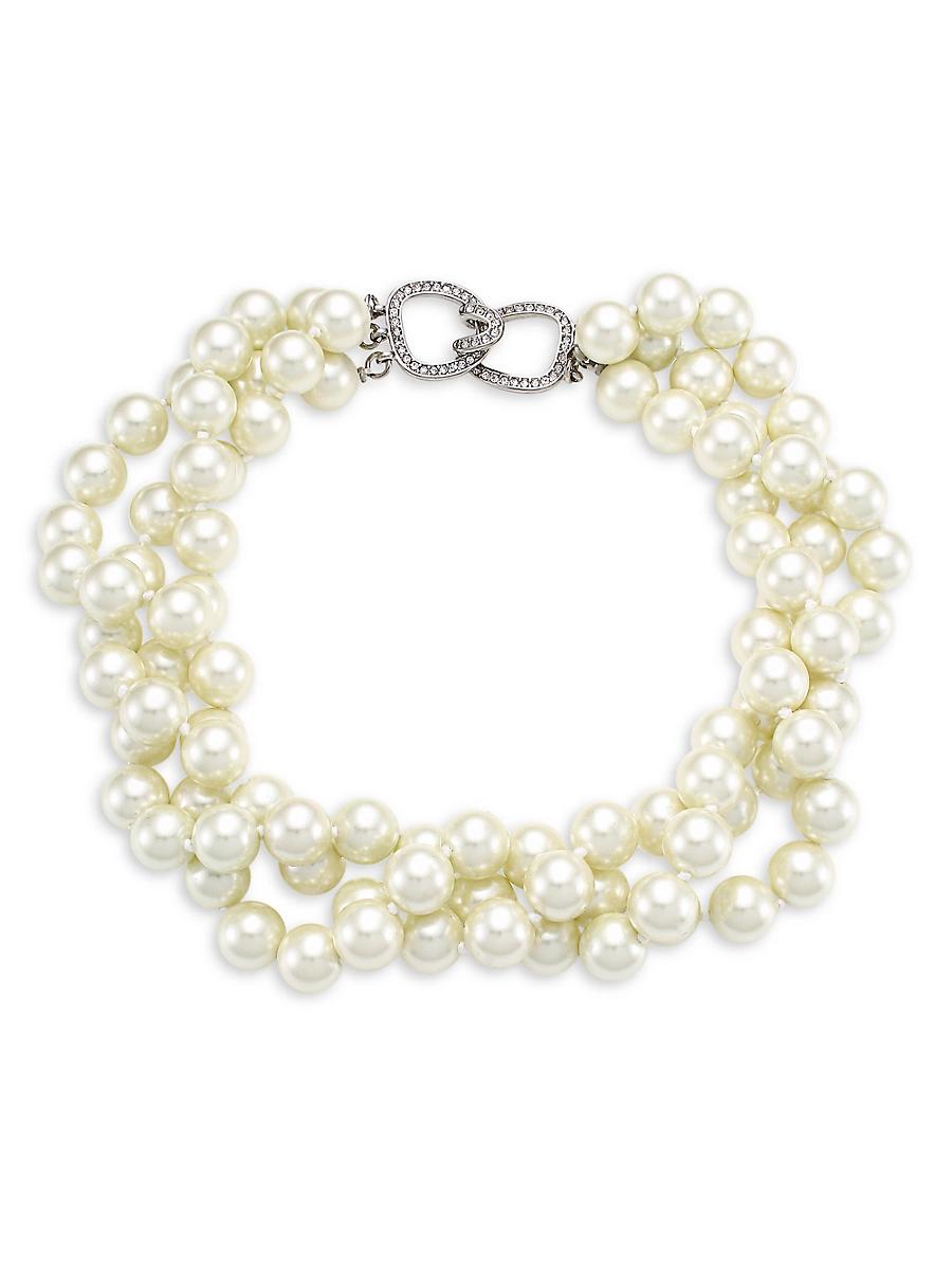 Womens 3-Row Twisted Glass Pearl Choker Necklace Product Image