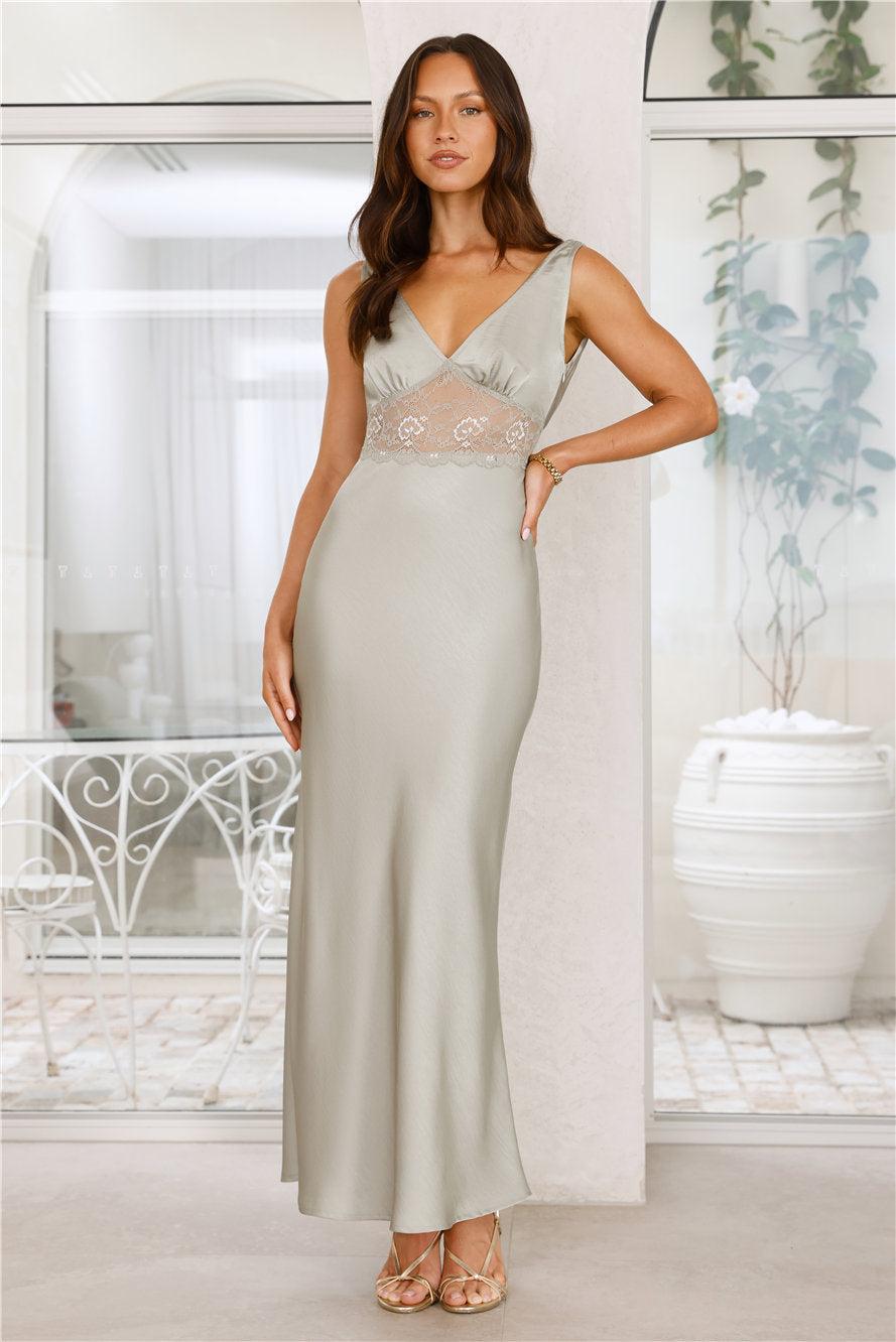 Love on Read Satin Maxi Dress Sage Product Image