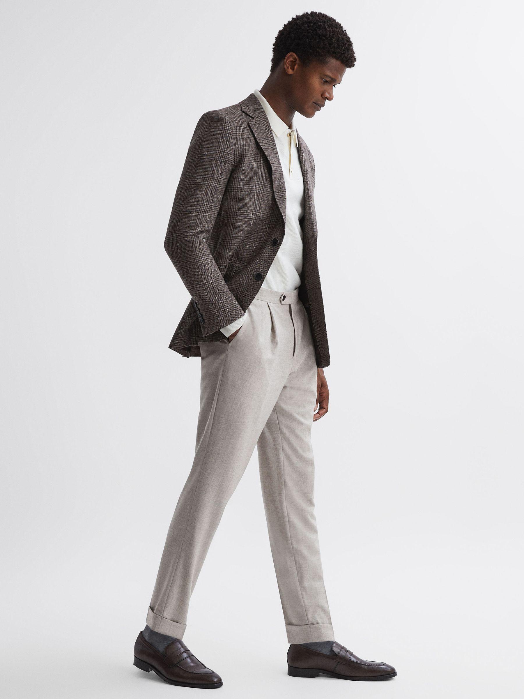 Slim Fit Brushed Wool Trousers in Oatmeal Product Image
