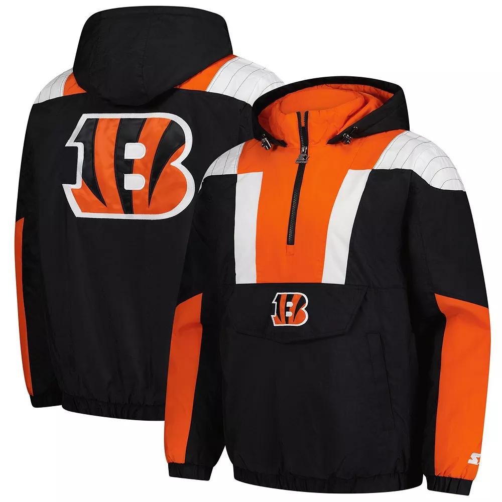 Men's Starter Black/Orange Cincinnati Bengals Charger Half-Zip Pullover Jacket, Size: Medium Product Image