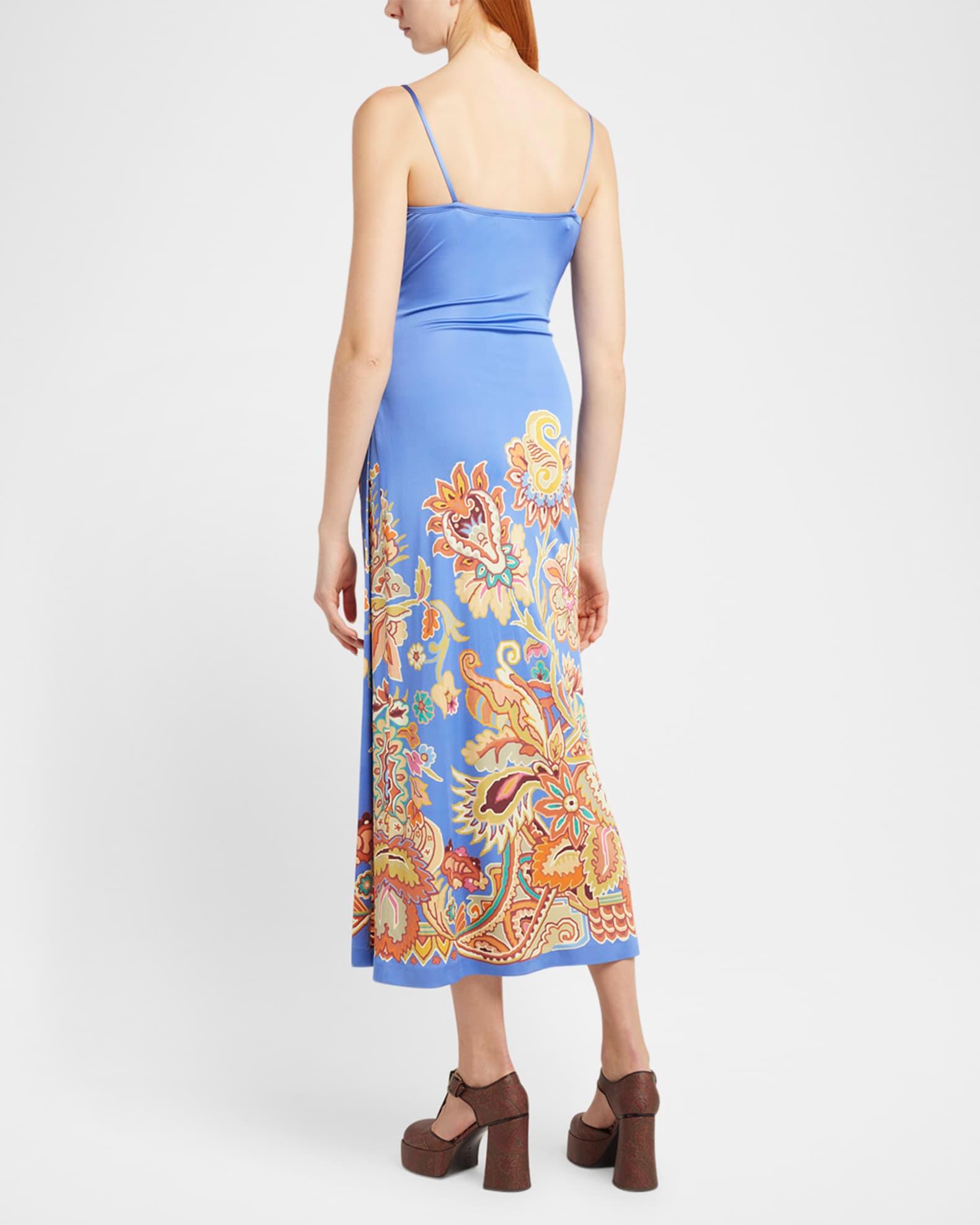 Bouquet-Print Draped Jersey Midi Dress Product Image