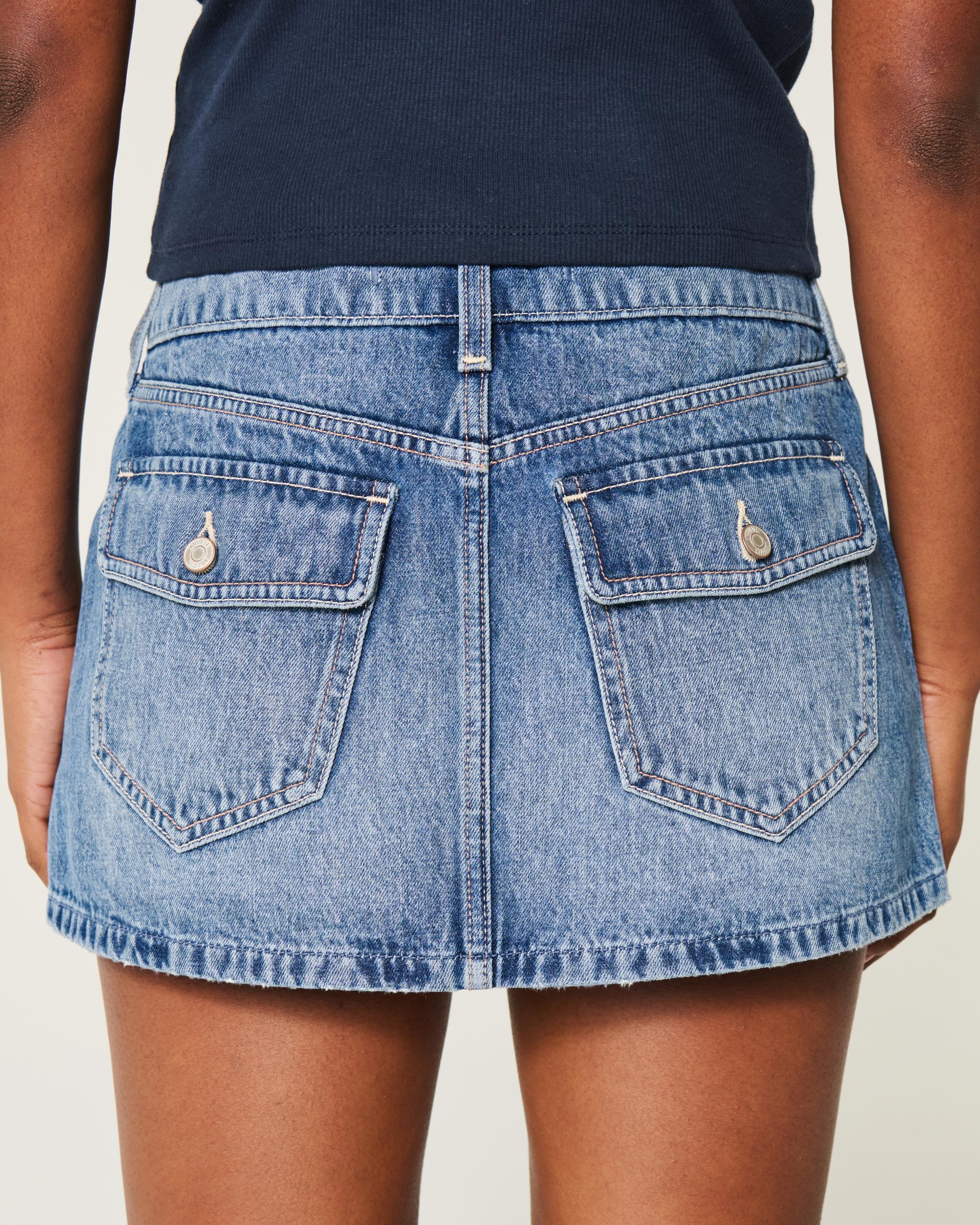 Low-Rise Y2K Chop Pocket Denim Mini Skort Product Image