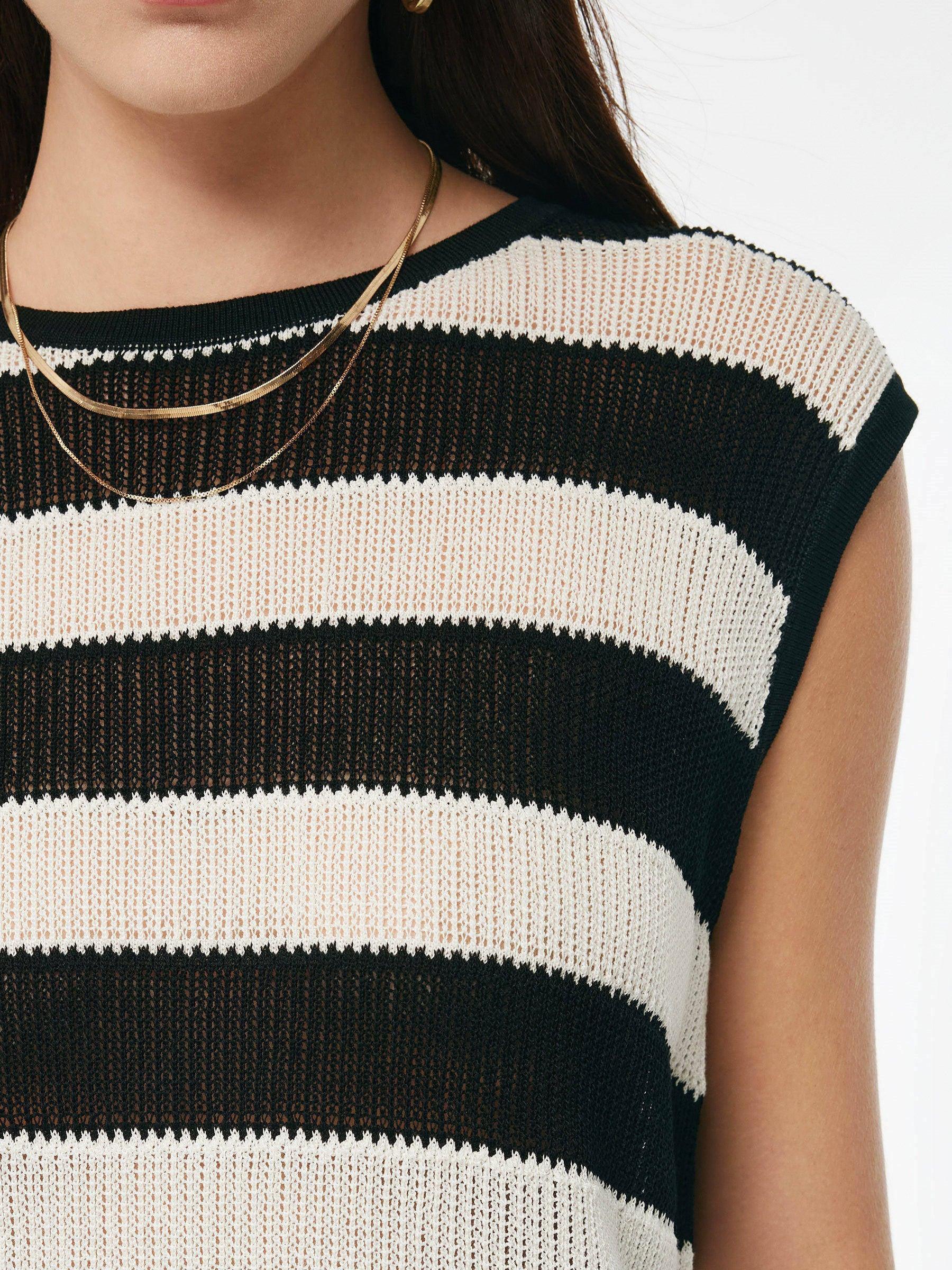 Tencel Blend Stripe Curved Hem Women Knit Tank Top Product Image