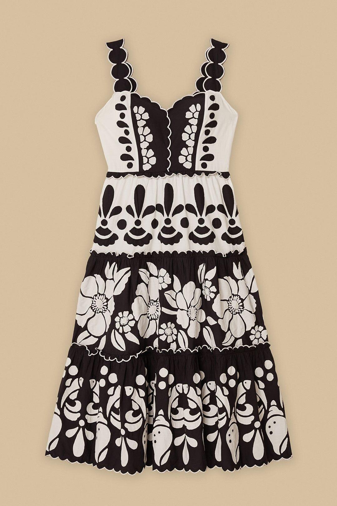Black And White Summer Cutwork Organic Cotton Midi Dress Product Image