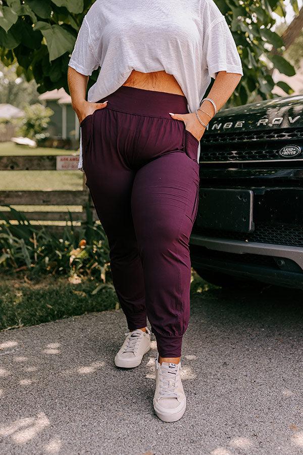 Ivy League Style High Waist Butter Soft Joggers In Royal Plum Curves Product Image