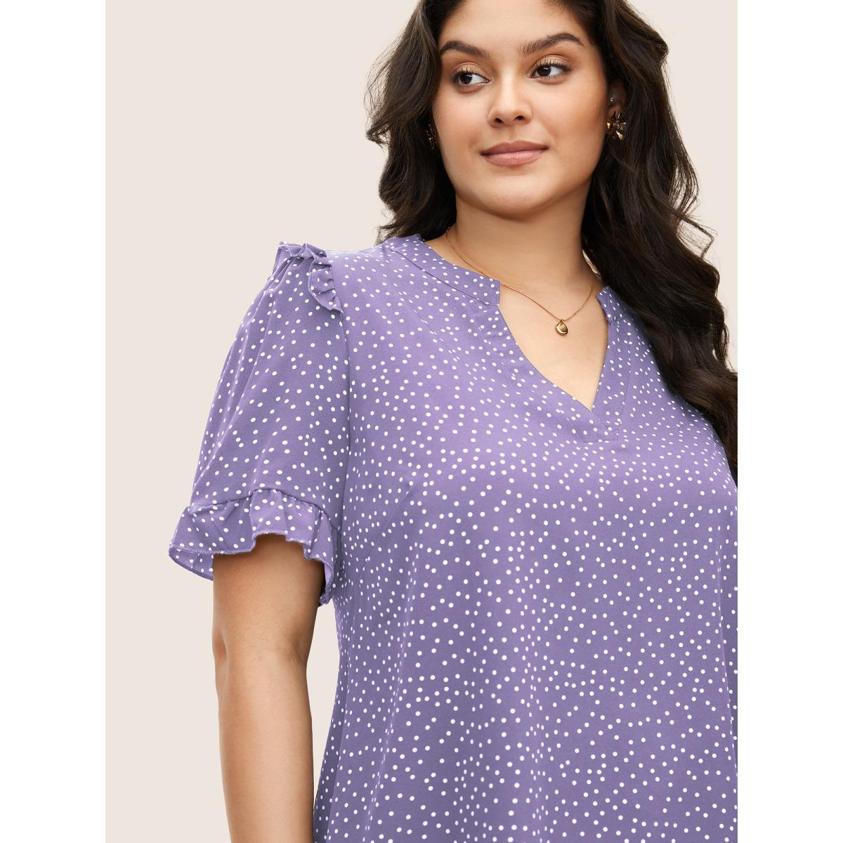 Polka Dot Ruffles Plus Size Women Blouses Elegance Casual Ruffles Ruffle Sleeve Short Sleeve V Neck Dailywear Blouses BloomChic Product Image