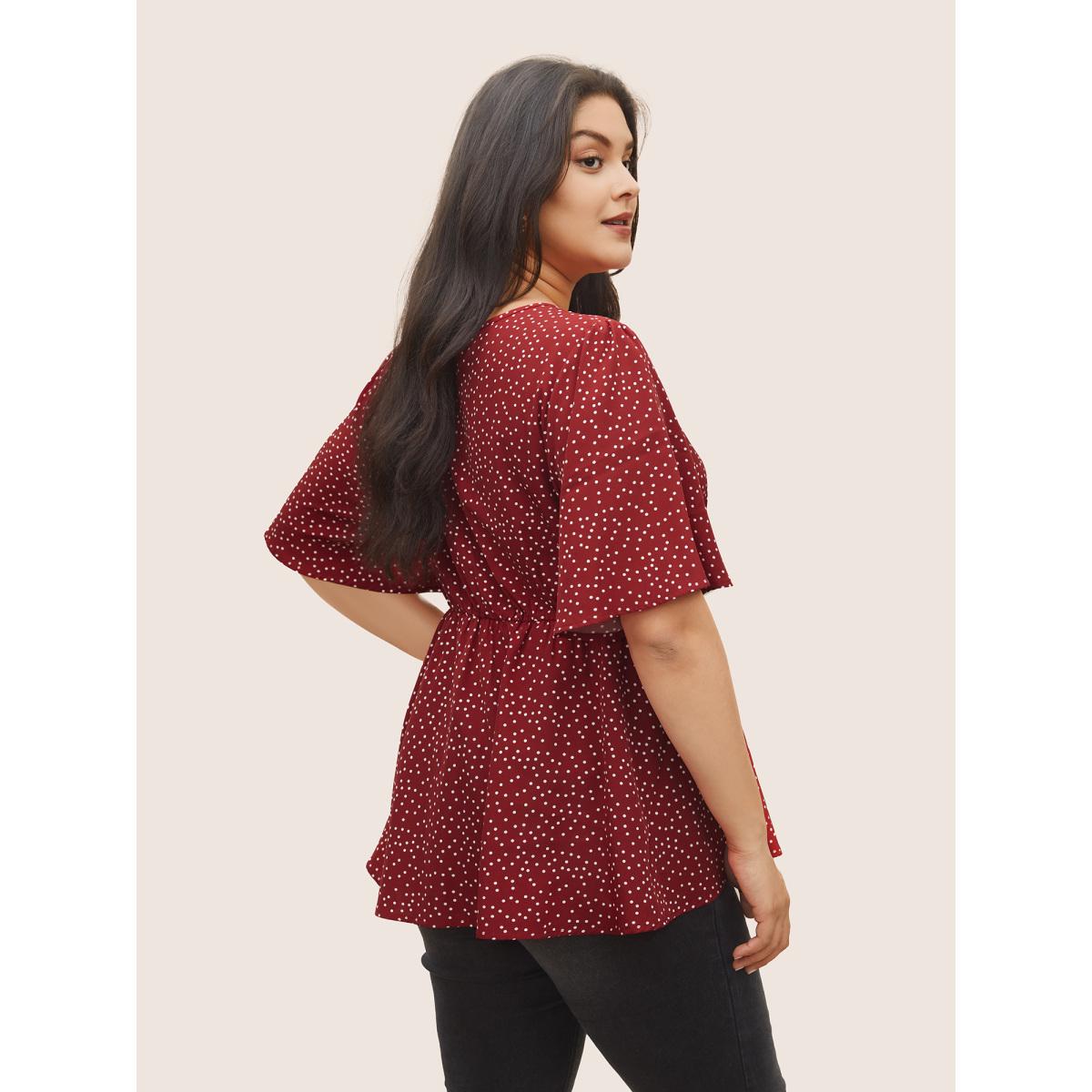 Plus Size Scarlet Polka Dot Ties Button Detail Blouse Women Elegant Short sleeve V-neck Everyday Blouses BloomChic 14-16/1X Product Image