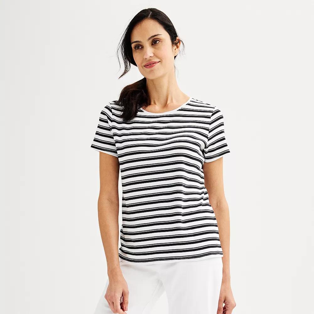 Women's Croft & Barrow® Essential Crewneck Tee, Size: XL, Blue Classic Stripe Product Image