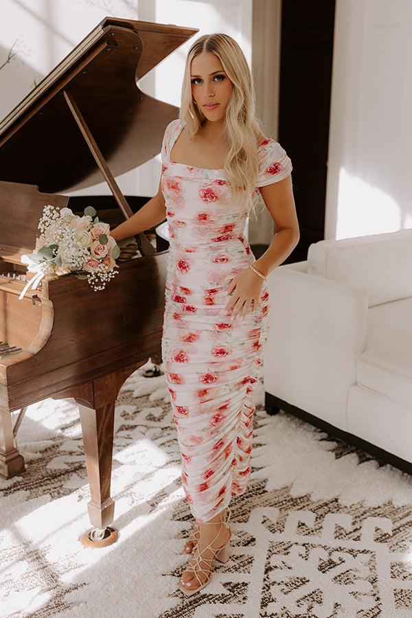 Lost In Love Floral Ruched Midi Dress Product Image