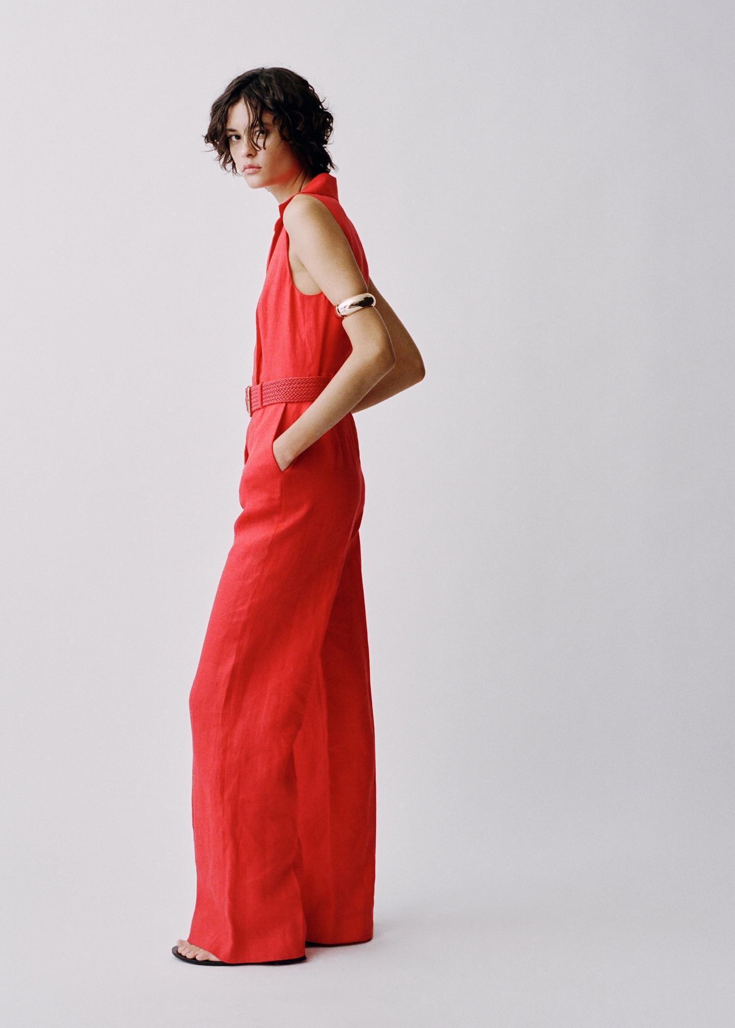 Linen shirt jumpsuit with belt - Women | MANGO USA Product Image