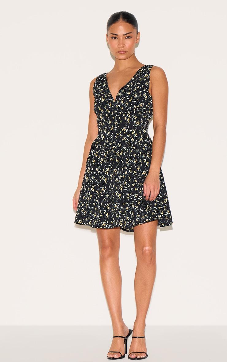 Petite Black Floral Detail Mini Shift Dress Product Image